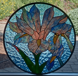 Botanical Abstract Stained Glass Panel Featuring Fused Glass Elements and Hand Painted Details - Zaffera  5 small