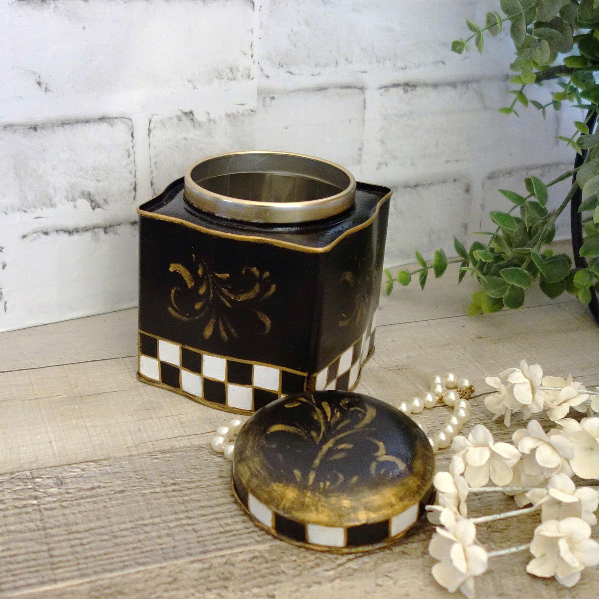 Courtly Vanity Storage Checked Cotton Ball Jar Checked Tea Tin 6 