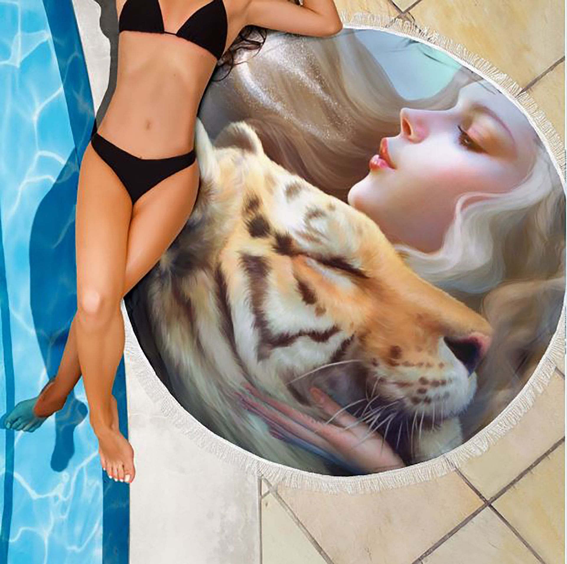 Summer Beach Towel Vacation Pool Beach Blanket Fantasy Tiger Love Towel 5 