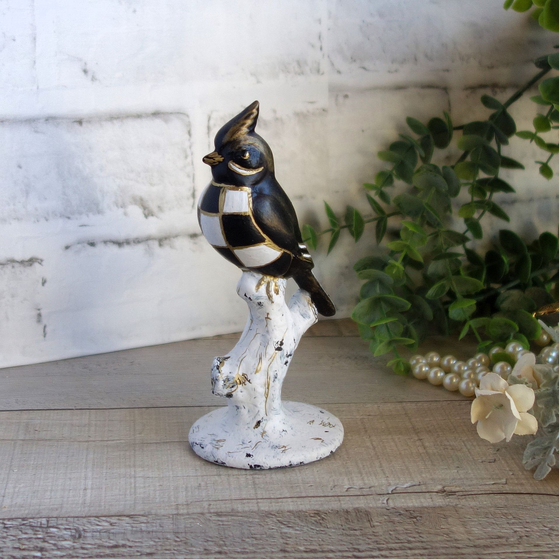 Courtly Checks Songbird Figurine Black And White Checks Decor 2 