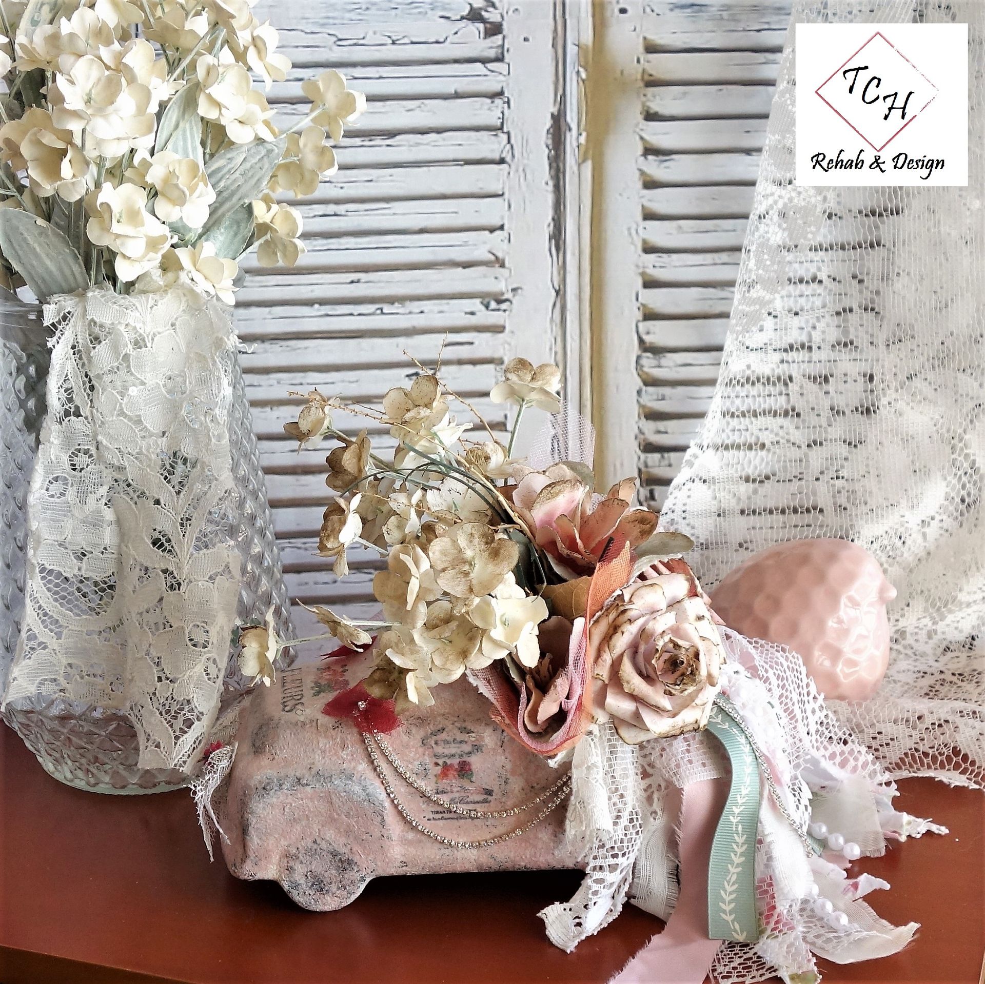 Shabby Chic Flower Truck Floral Arrangement Romantic Vintage Rose Decor 6 