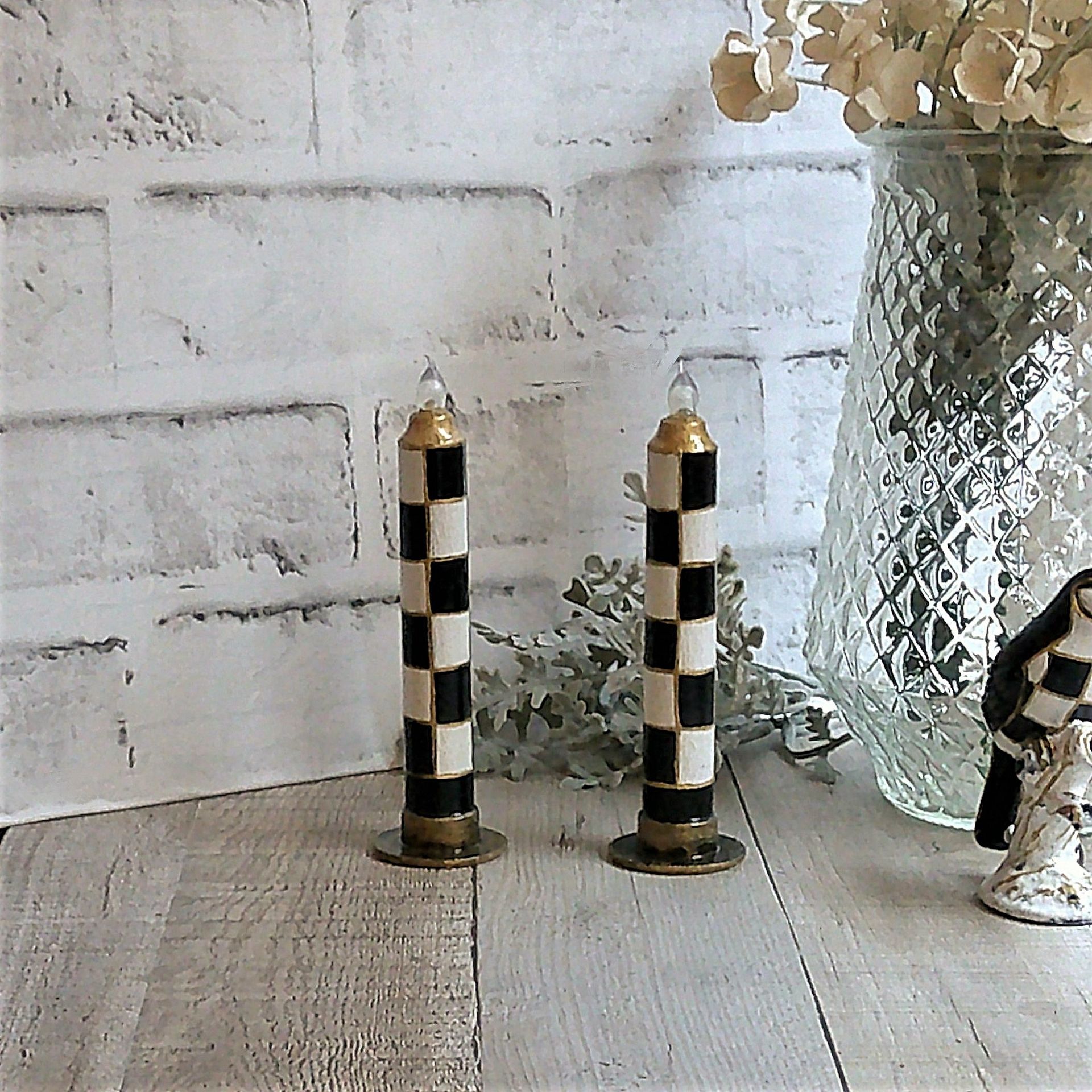 Elegant Check Candle Set Checked Dinner Candles 4 