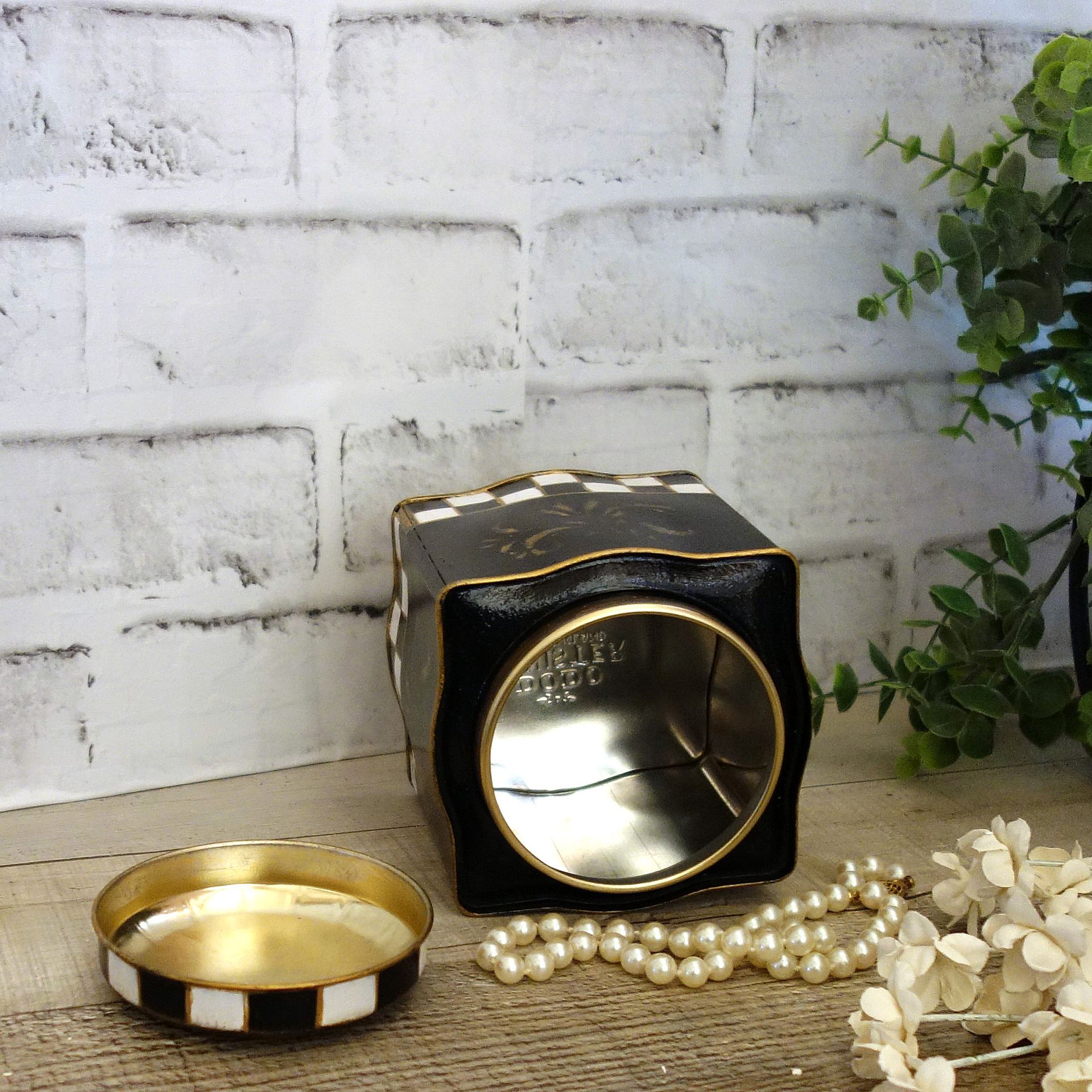 Courtly Vanity Storage Checked Cotton Ball Jar Checked Tea Tin 2 