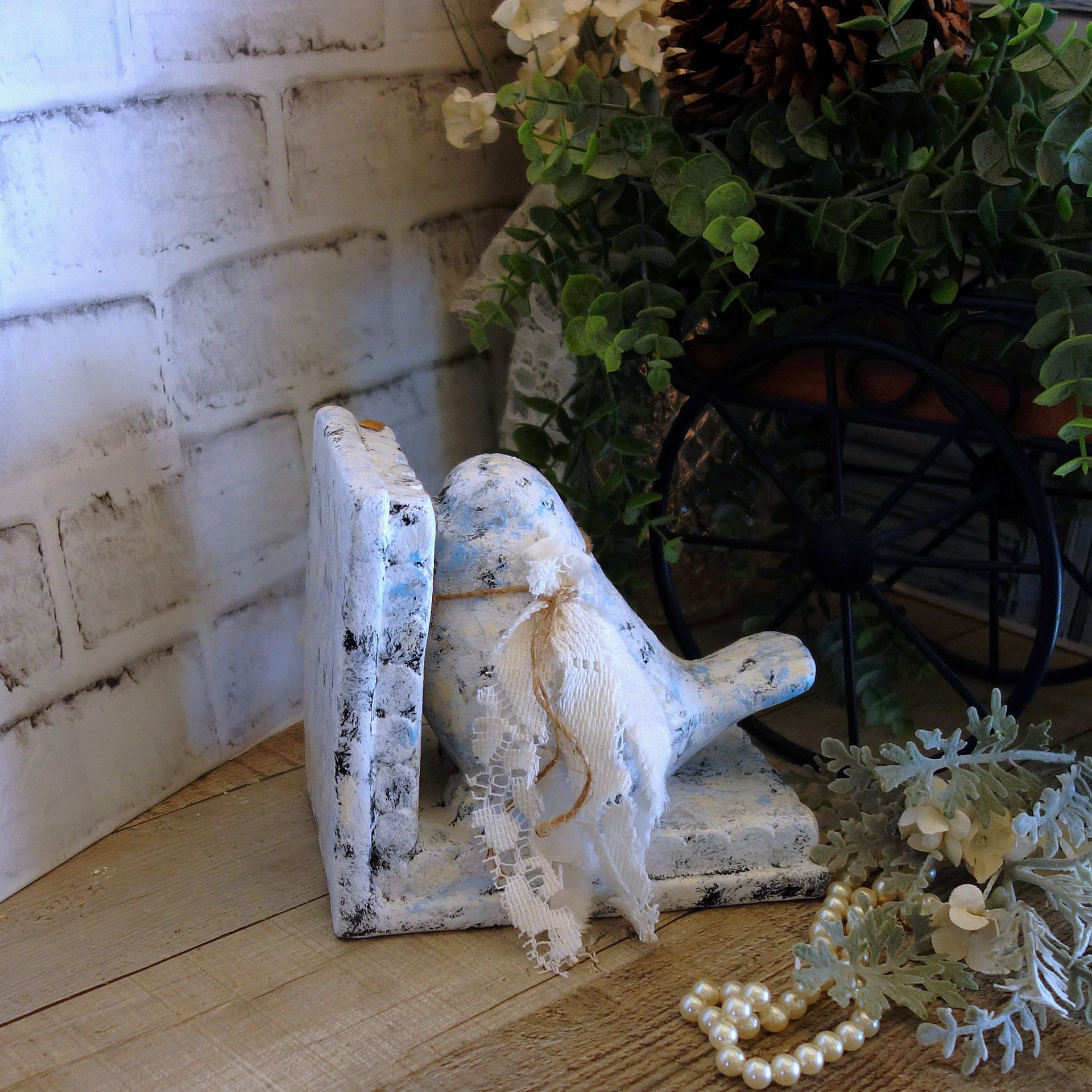 Shabby Chic Songbird Door Stop Doorstop Bluebird Bookend Chippy Paint Bird Decor 3 