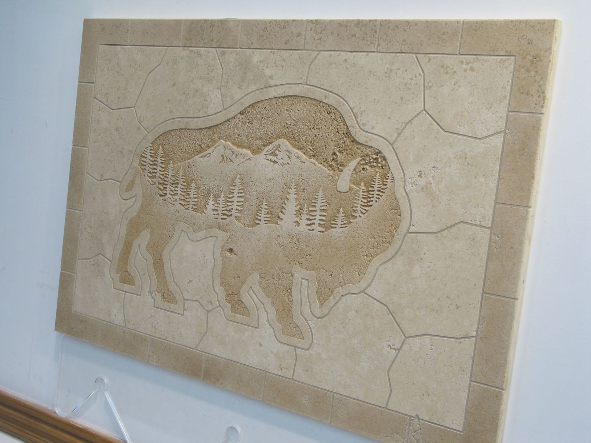 Etched Tile Travertine Buffalo Mural 3
