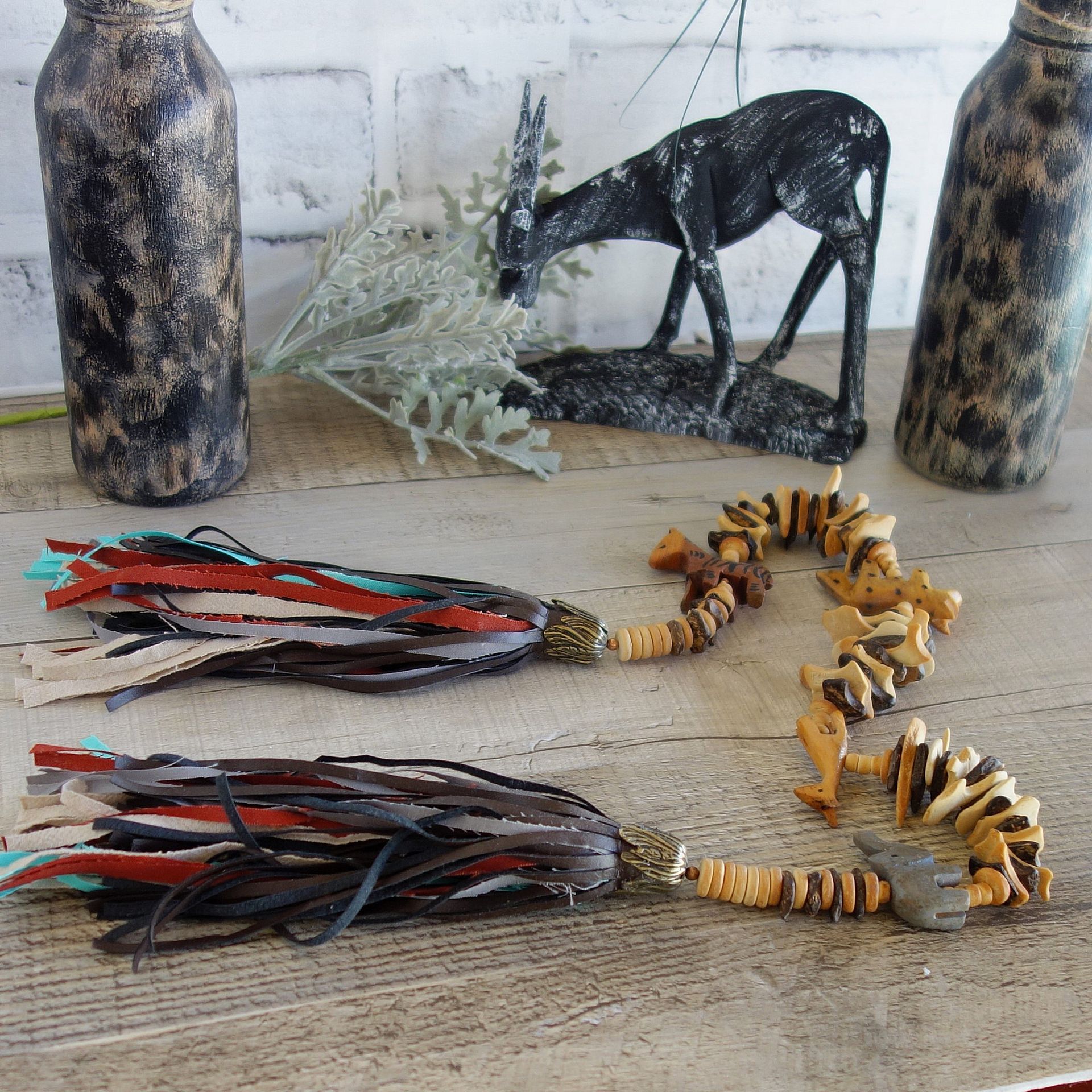 Safari Bead Tassel African Decor Bead Garland Animal Beads Tassle Tribal Decor 4 