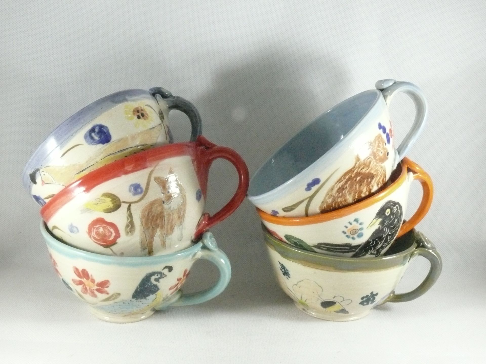 Set Of Two: Handmade Pottery Bowl With Handle Or Soup Mug, Latte Cup 2 