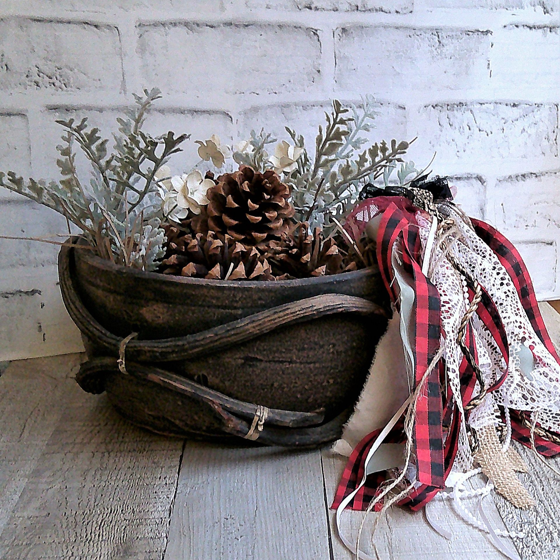 Rustic Bowl Handmade Primitive Bowl Pine Cone Arrangement Woodland Cabin Decor 6 
