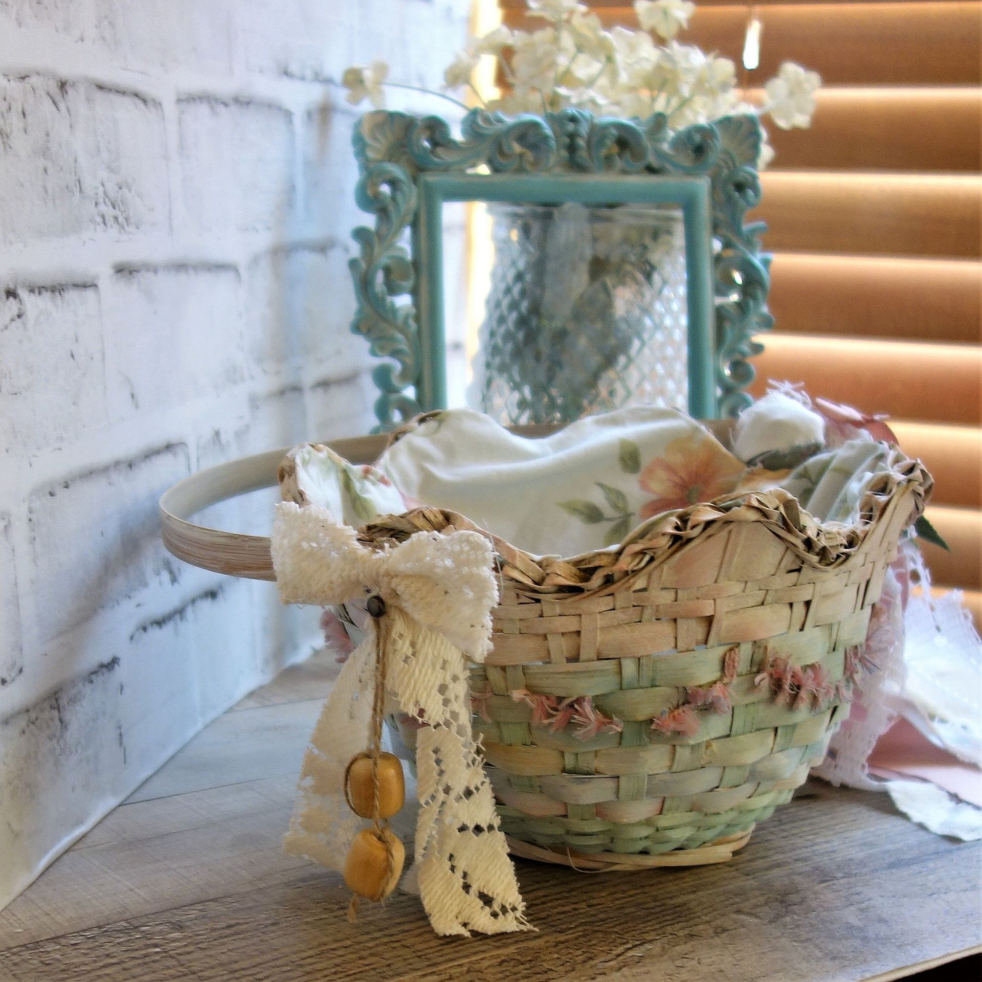 Pink And Green Shabby Chic Decor Rose Basket 4 