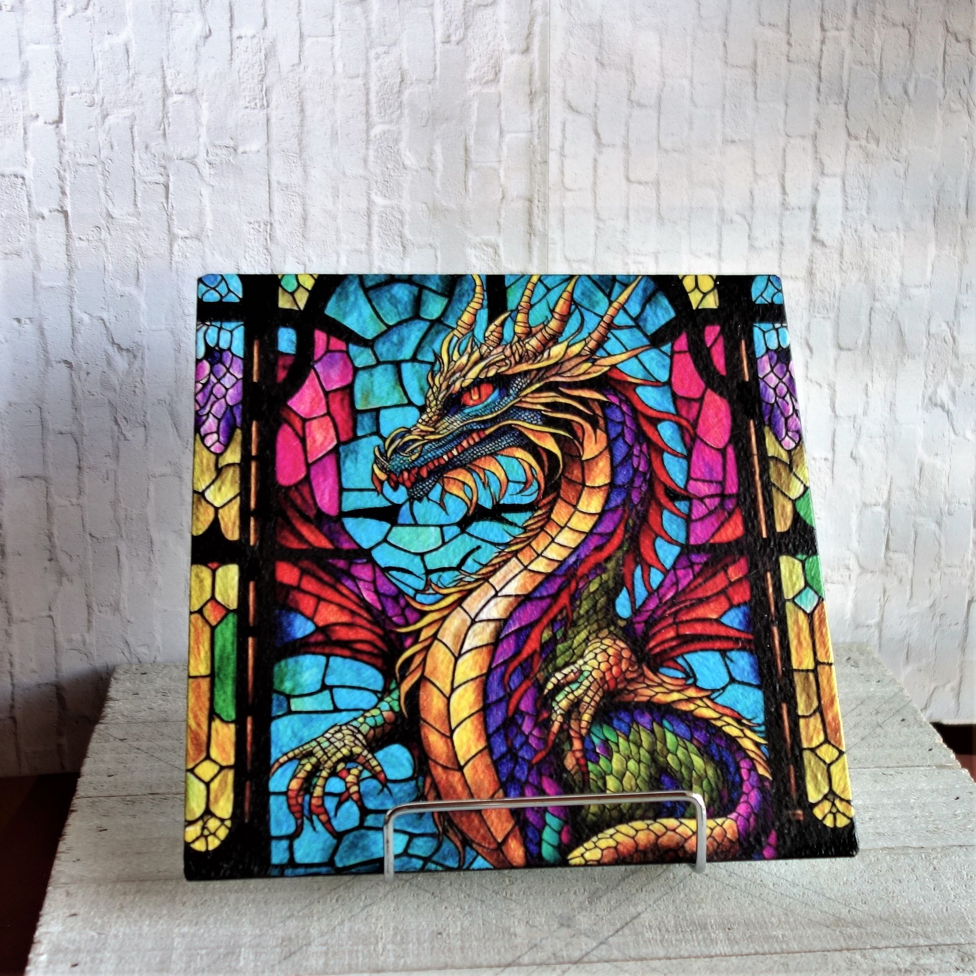 Stained Glass Dragon Art Mural Dragon Wall Decor Or Tabletop Display 4 