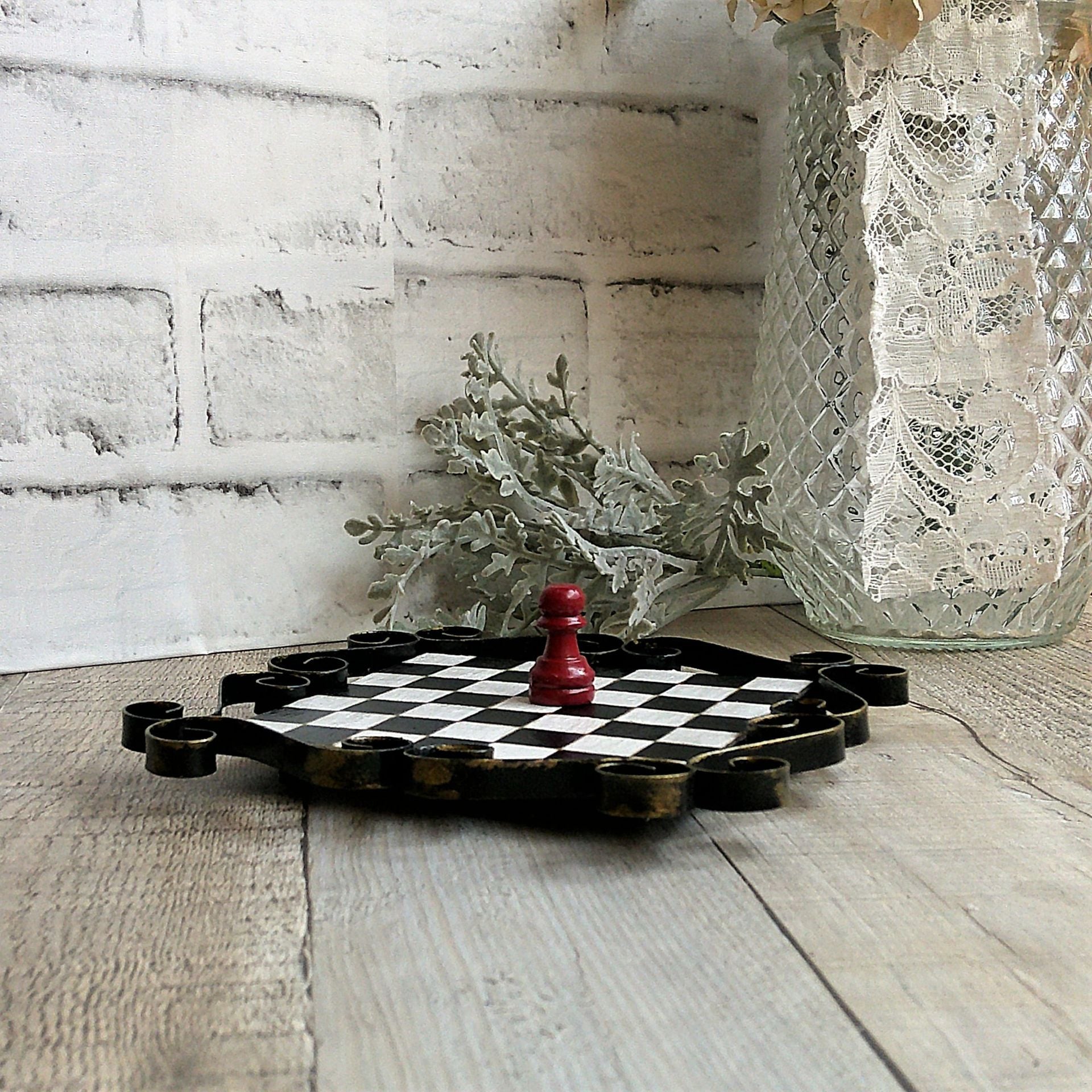 Hand Painted Checks Riser Small Checkerboard Metal Riser Chessboard Decor 3 