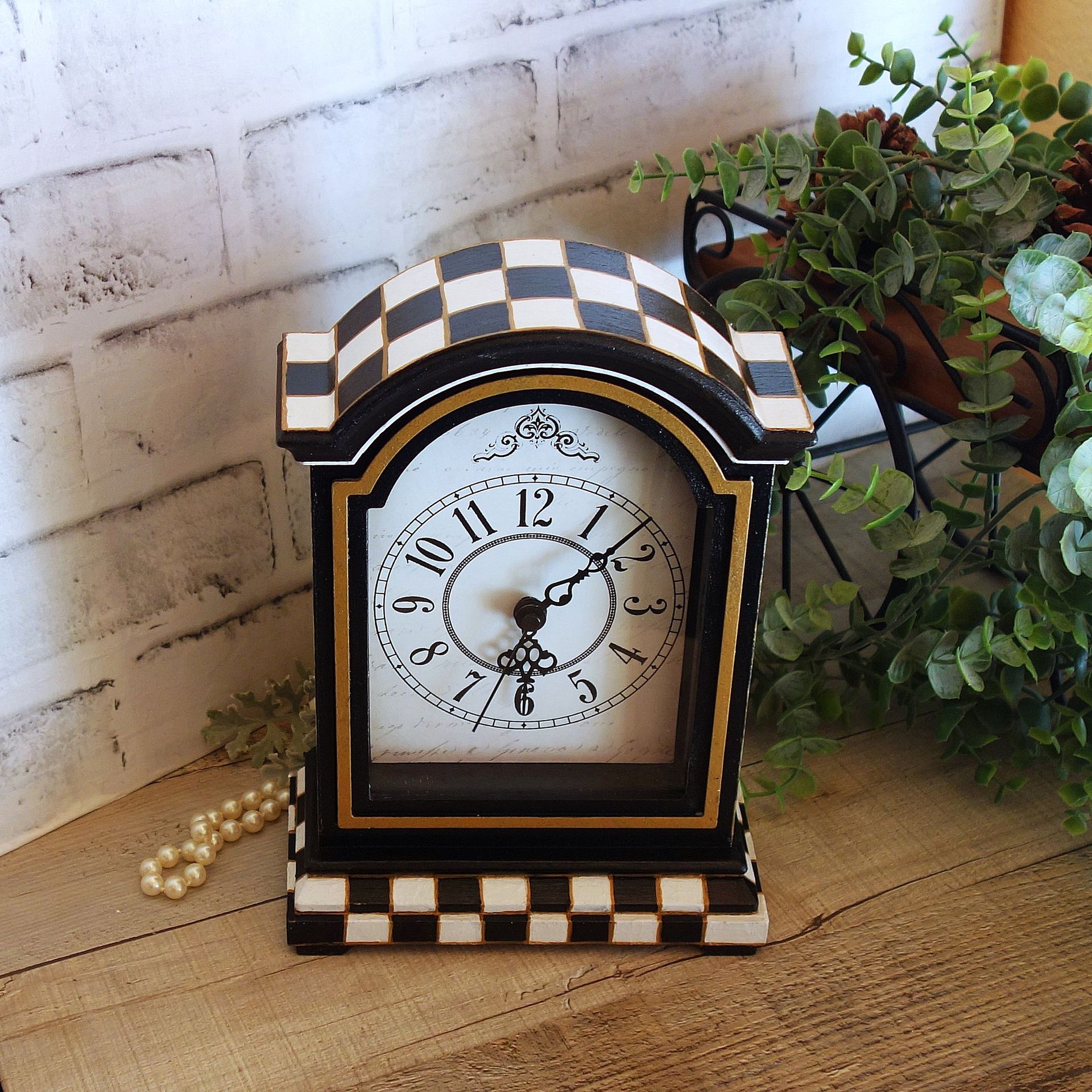 Courtly Mantle Clock Black And White Checked Clock Decor 2 