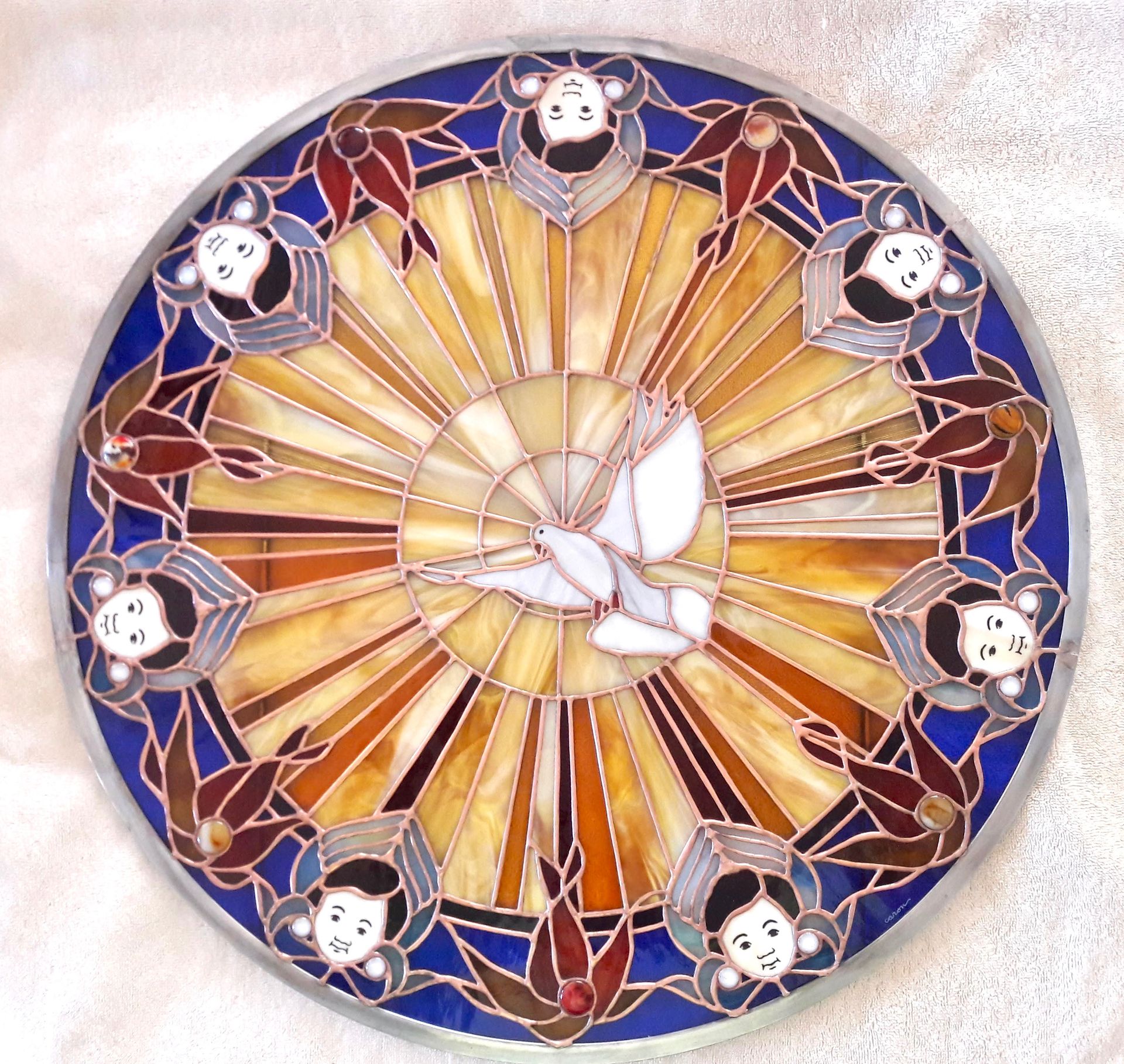Baroque Inspired Stained Glass Panel with Hand Painted Details - The Gift 5