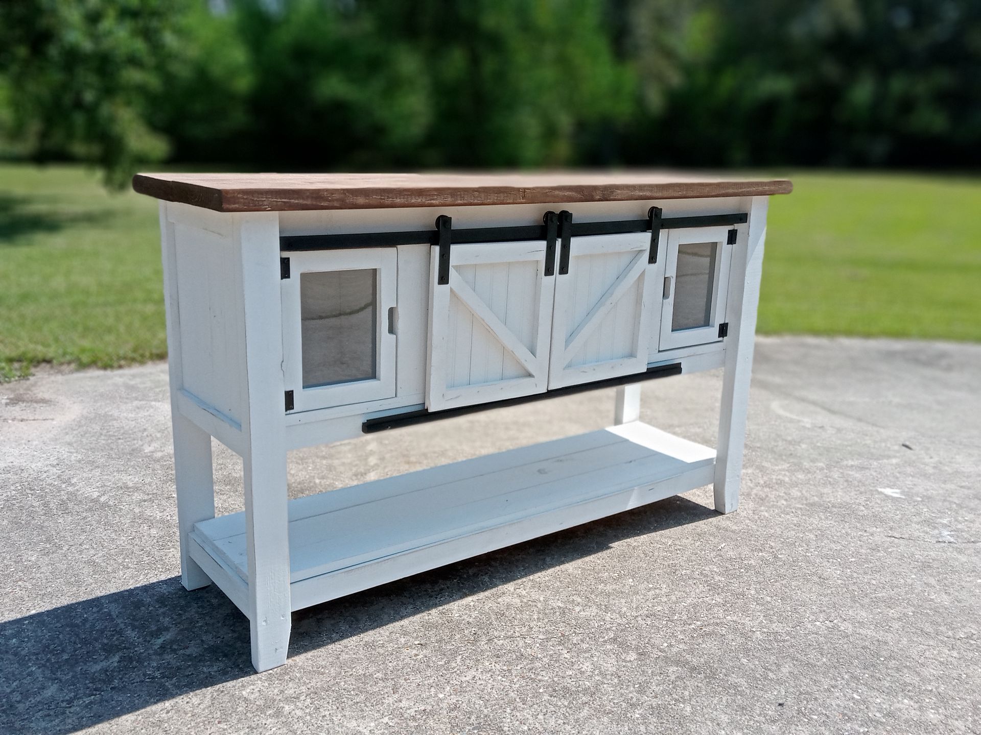 Farmhouse Buttet With Shiplap Sliding Doors White And Brown Glass Doors Custom Sizes Made To Order 3