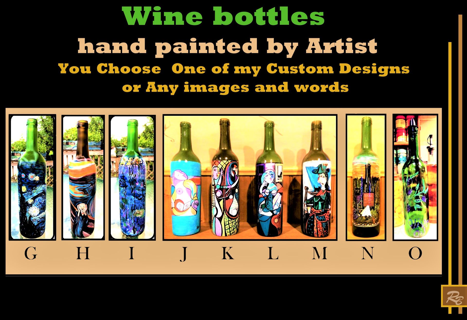 Painted Wind Bottle, Hand Painted, Wine Bottle, Decorative Bottles 1 