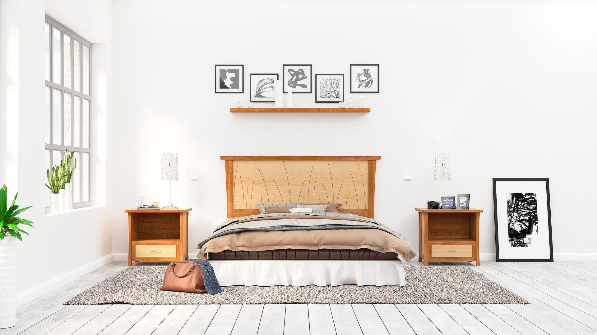 Headboard Queen Size Cherry, Bed, Solid Wood Headboard, King, 2 