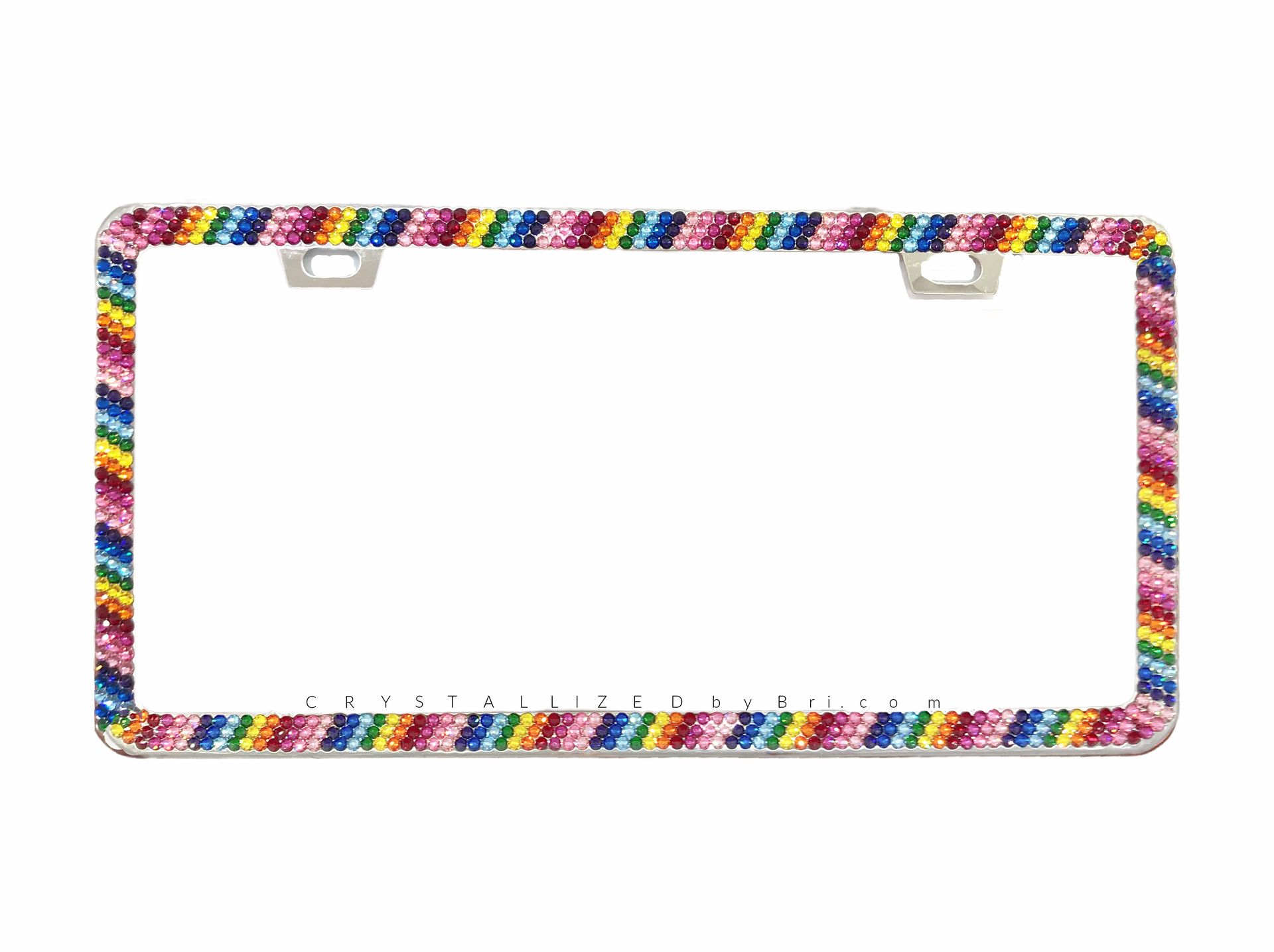 Rainbow Stripe European Crystal Bling License Plate Frame Bedazzled Crystallized Car Pride Lgbt 3 