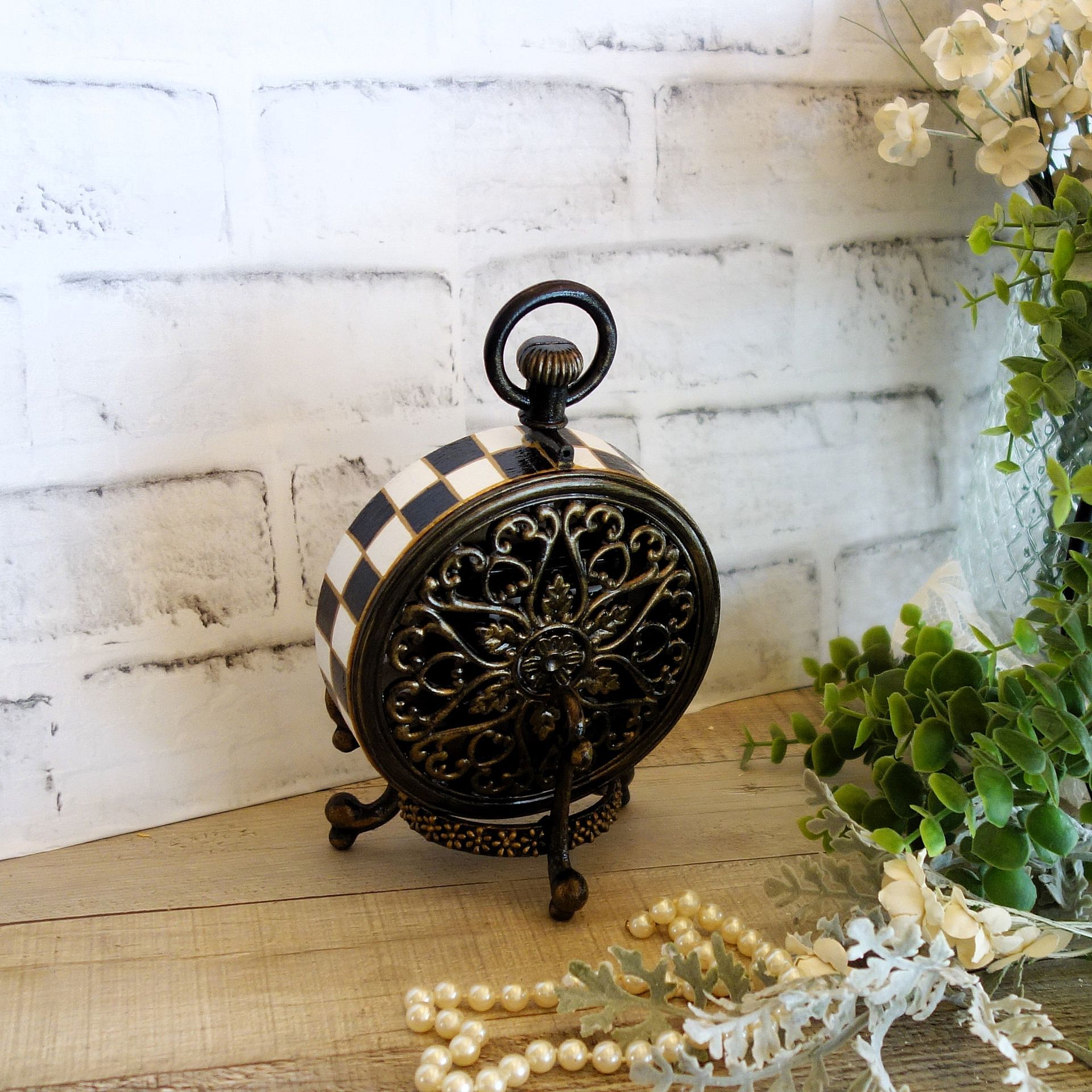 Courtly Clock Checked Clock Hand Painted Black And White Checks Clock 4 