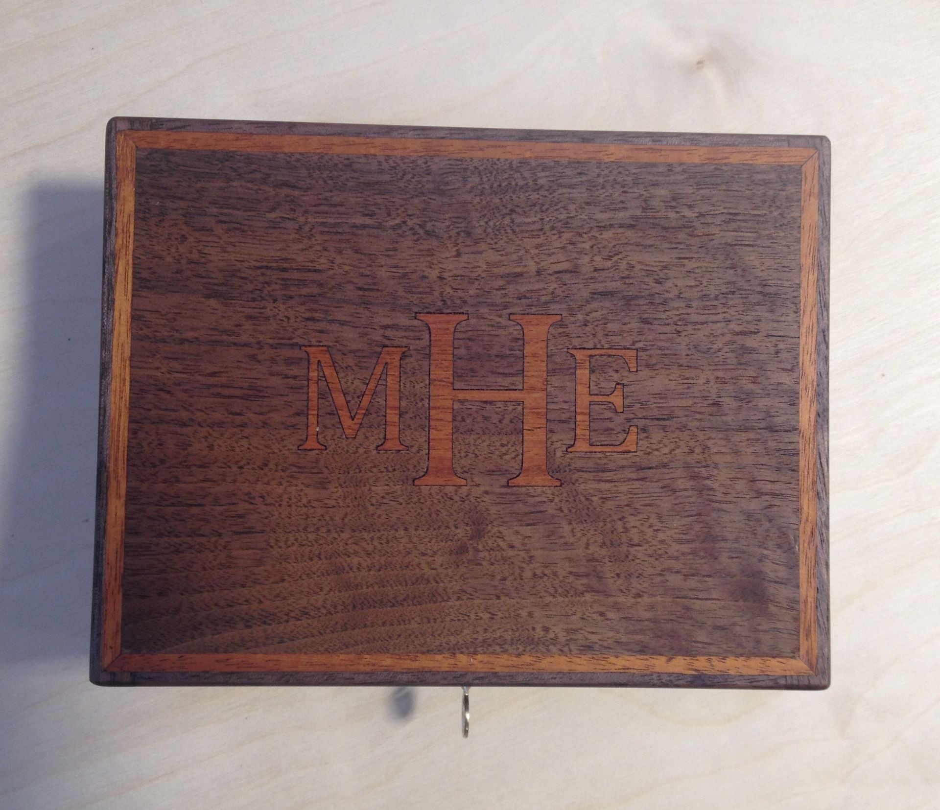 Walnut Box With Mahogany Inlaid Monogram 2 