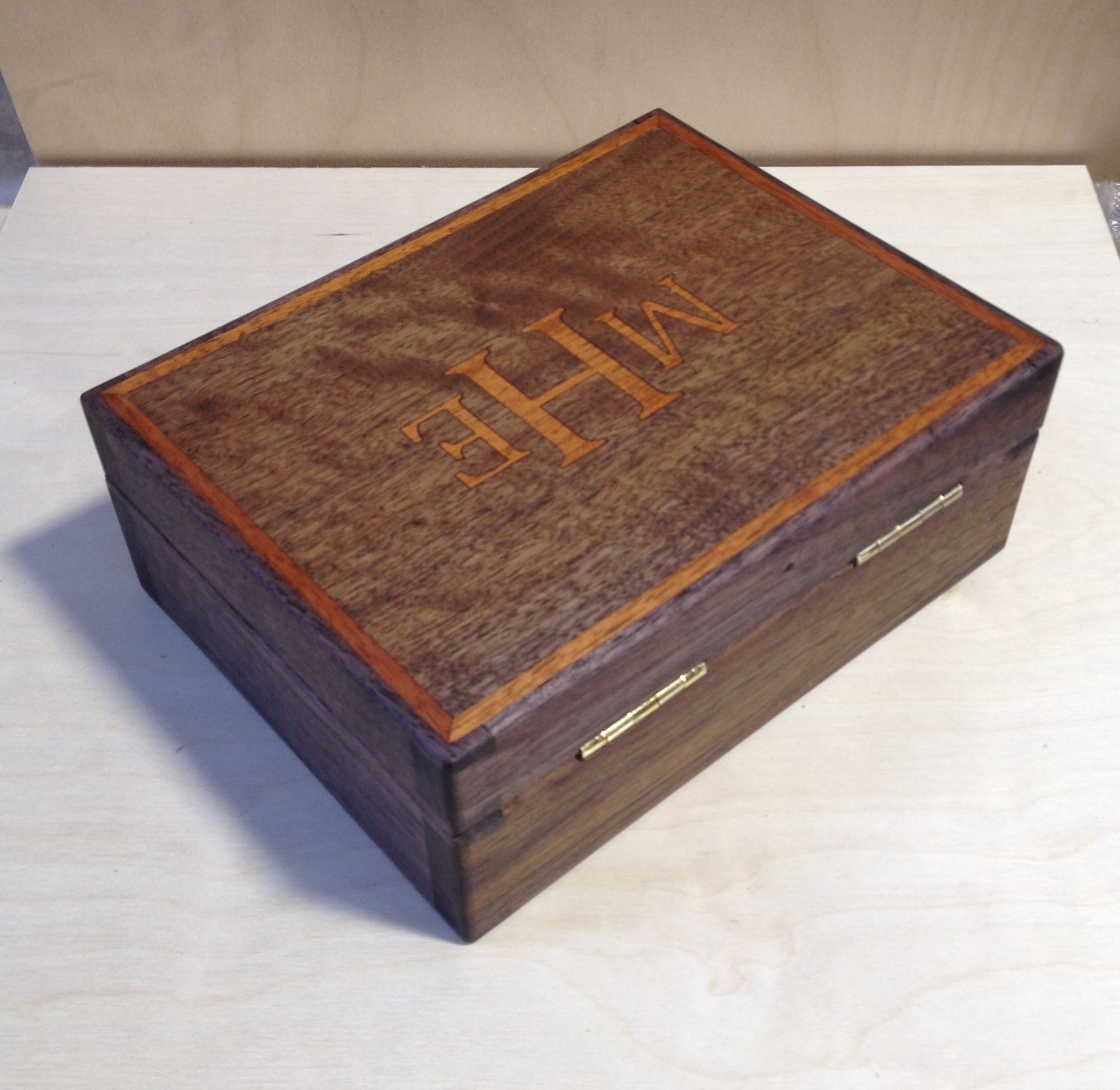 Walnut Box With Mahogany Inlaid Monogram 3 