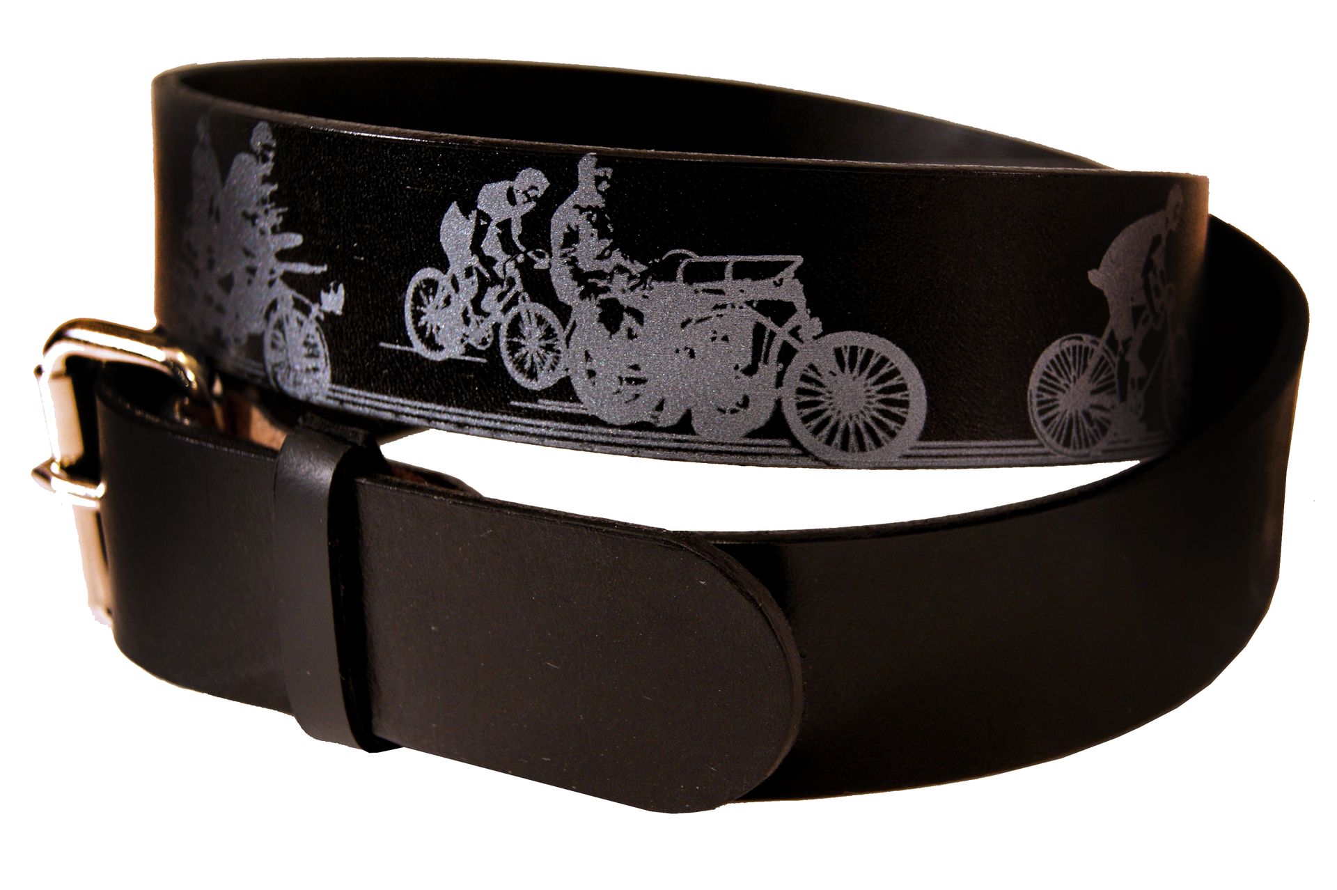 Bicycle Print Leather Belt - A History Of Cycling 6 