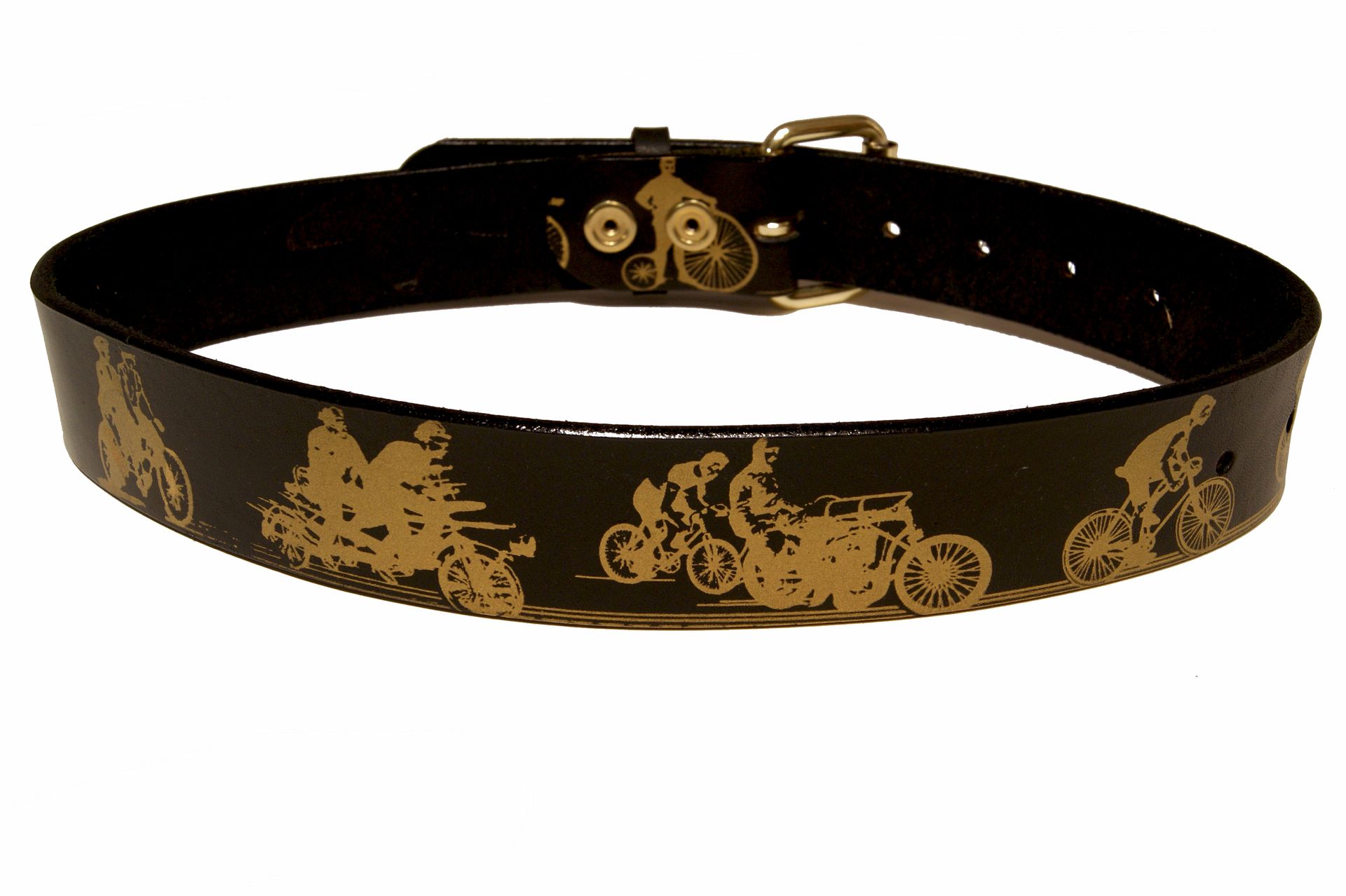 Bicycle Print Leather Belt - A History Of Cycling 3 