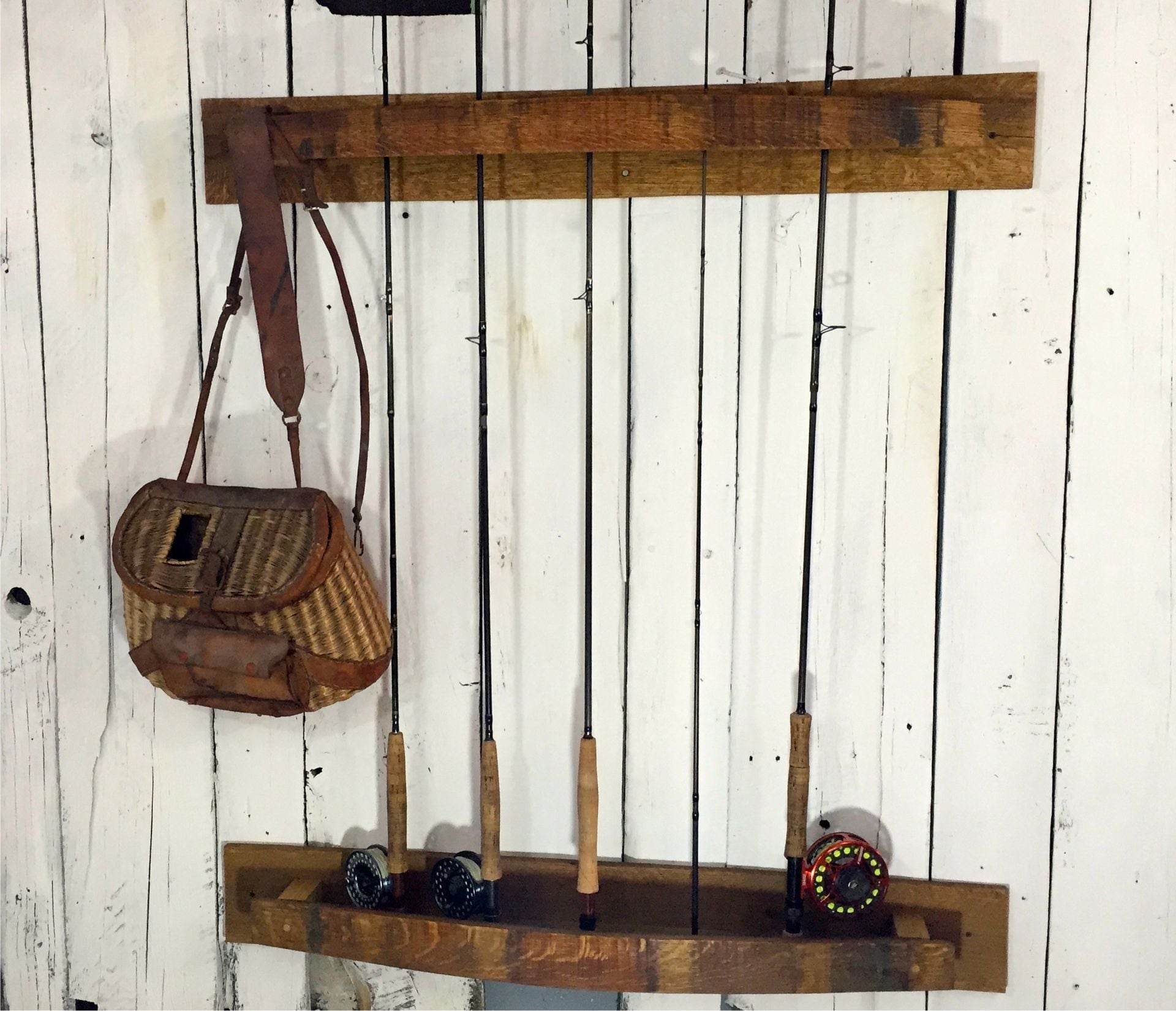 Great Lakes Fly Fishing Rack, Napa Valley Wine Barrel Staves, Reclaimed Wood 5