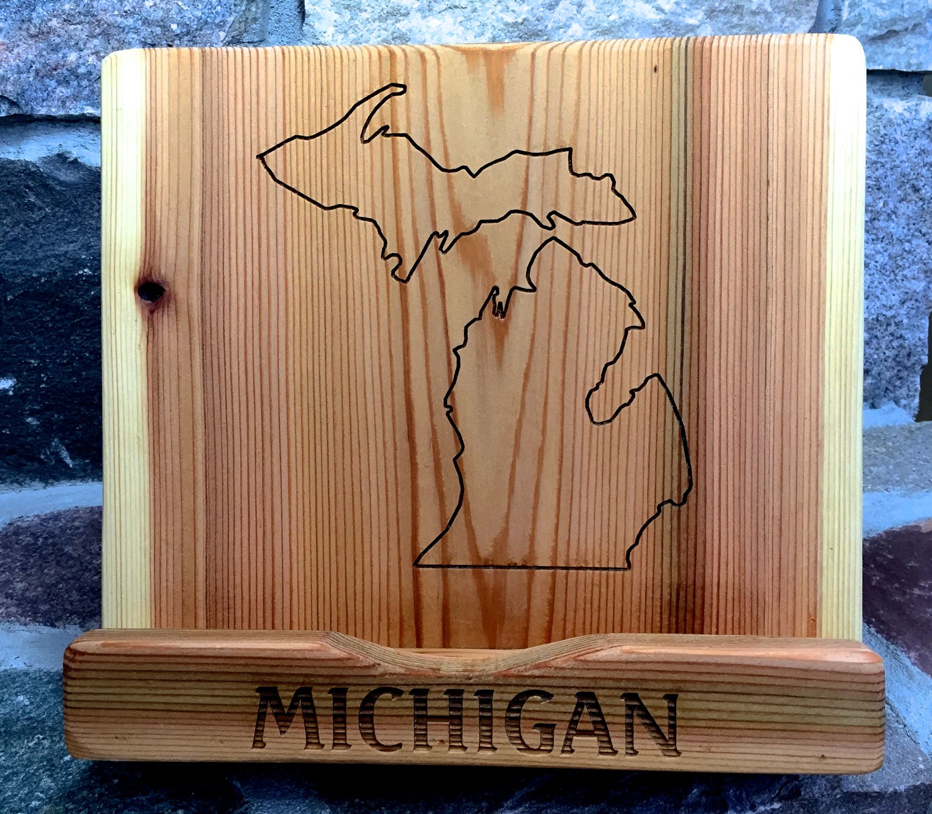 Ipad Stand, Cookbook Holder, Laser Engraved, Personalized,  Rustic Red Cedar