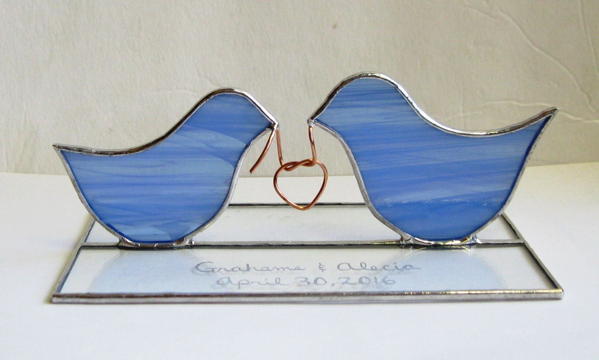 Love Birds Tying The Knot- Stained Glass Cake Top/ Candle Holder- Lead Free 2