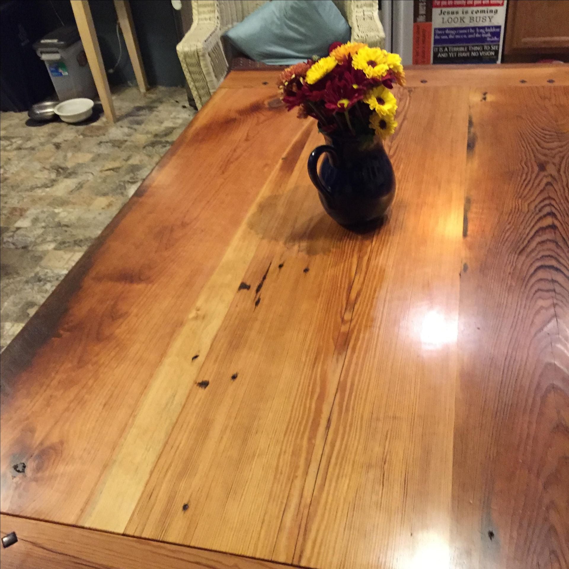 Old Growth Yellow Pine Farm Table With Beeswax Finish 3