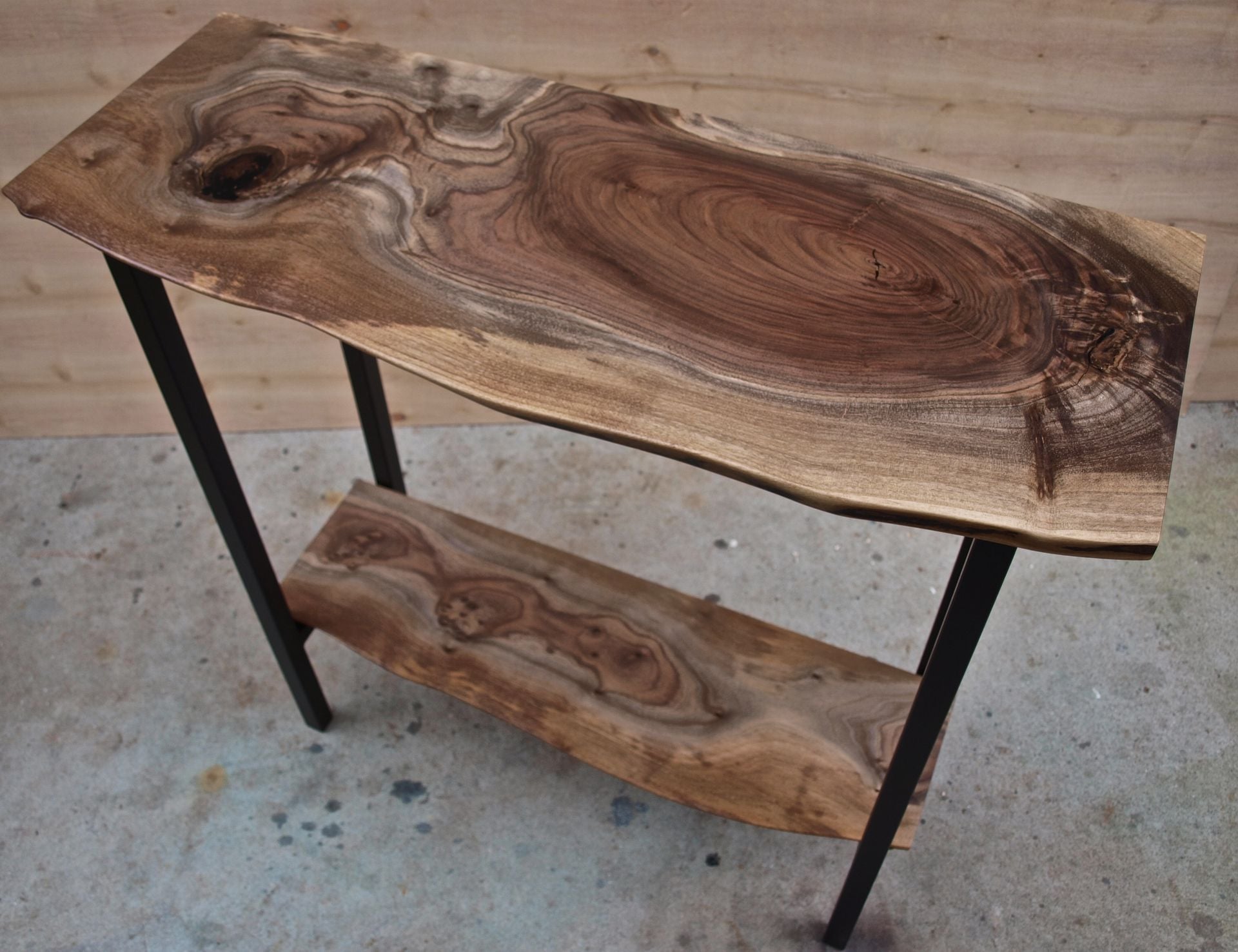 Live Edge Walnut Entry Table With Steel Base