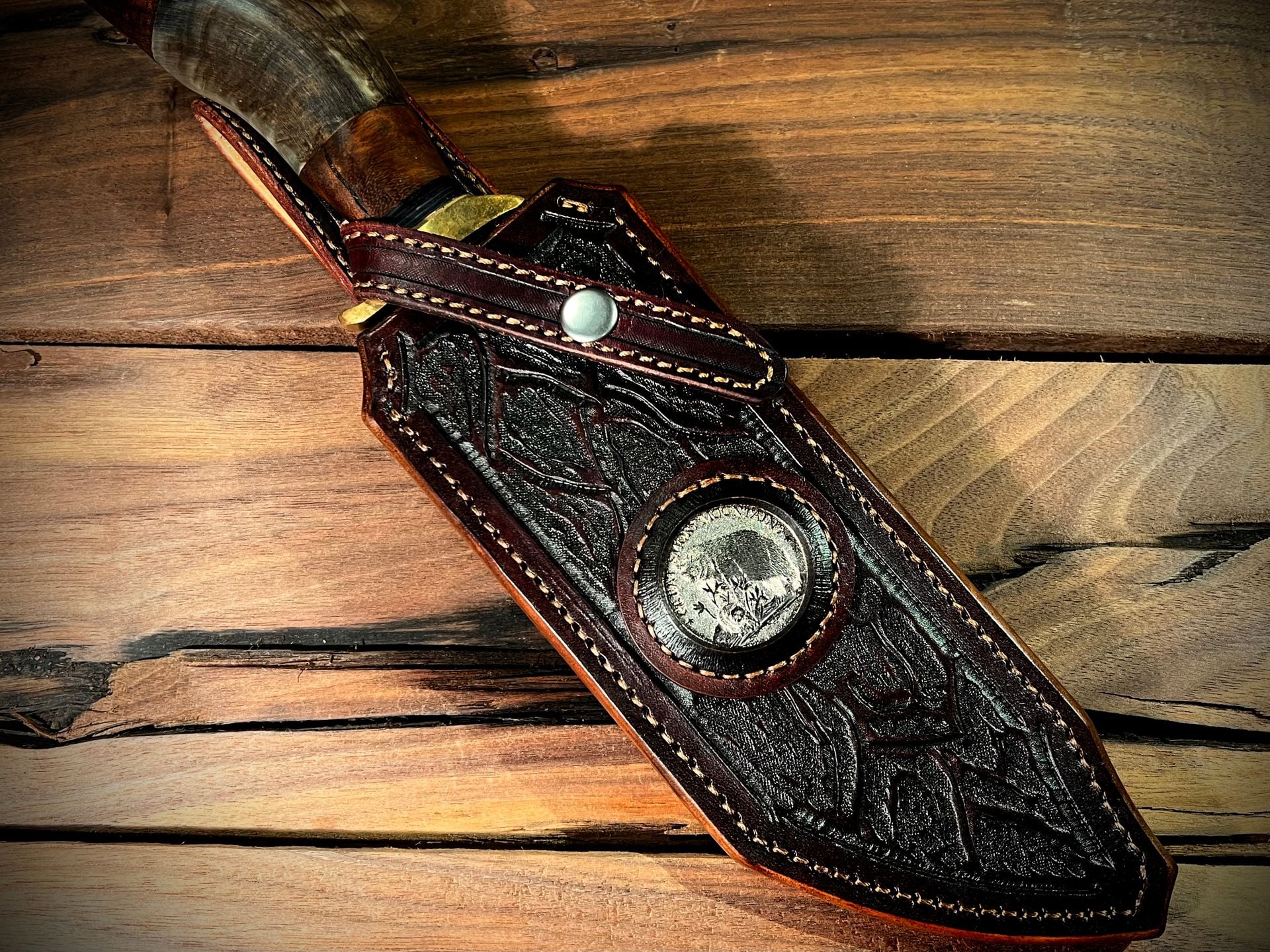 Hand Tooled Leather Knife Sheath - Smoky Mountain Coin Edition 2