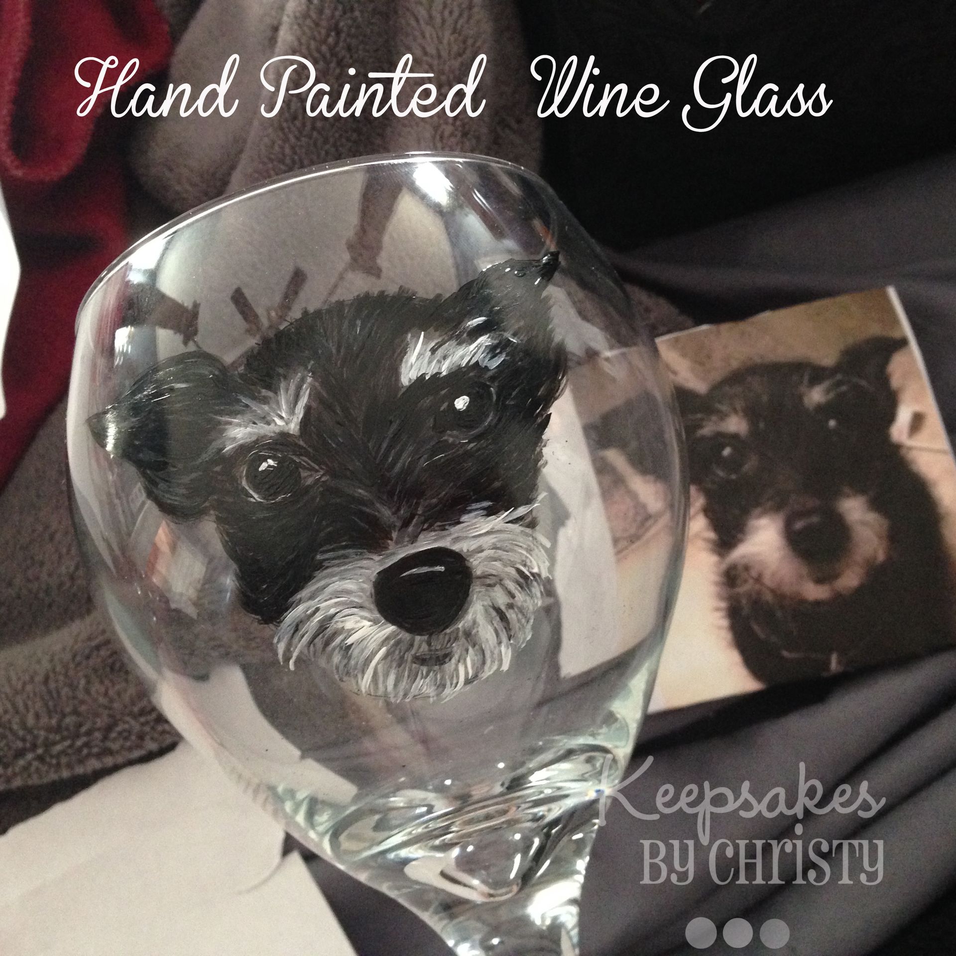 Custom Hand Painted Wine Glass - Dog Portrait