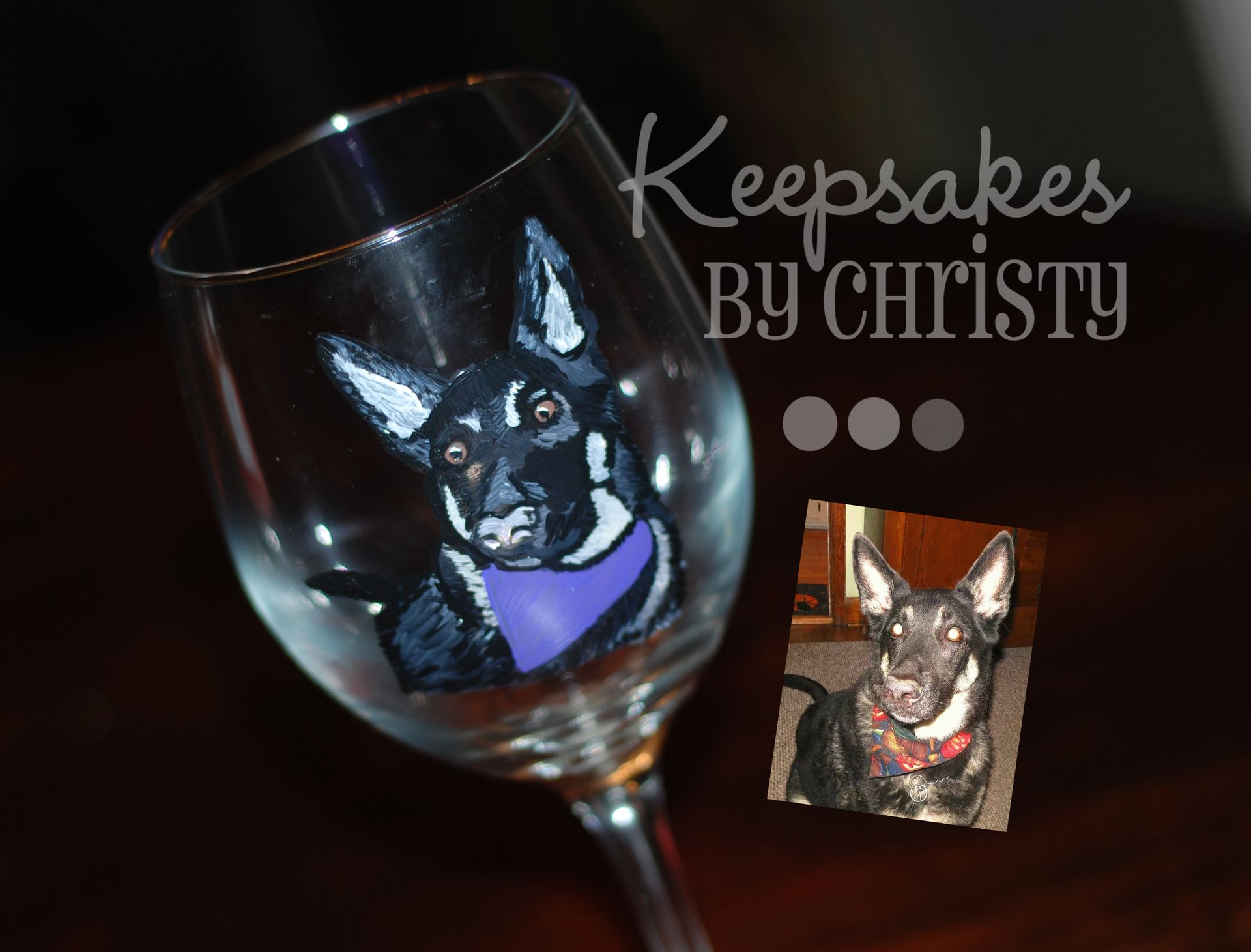 Custom Hand Painted Wine Glass - Dog Portrait 3