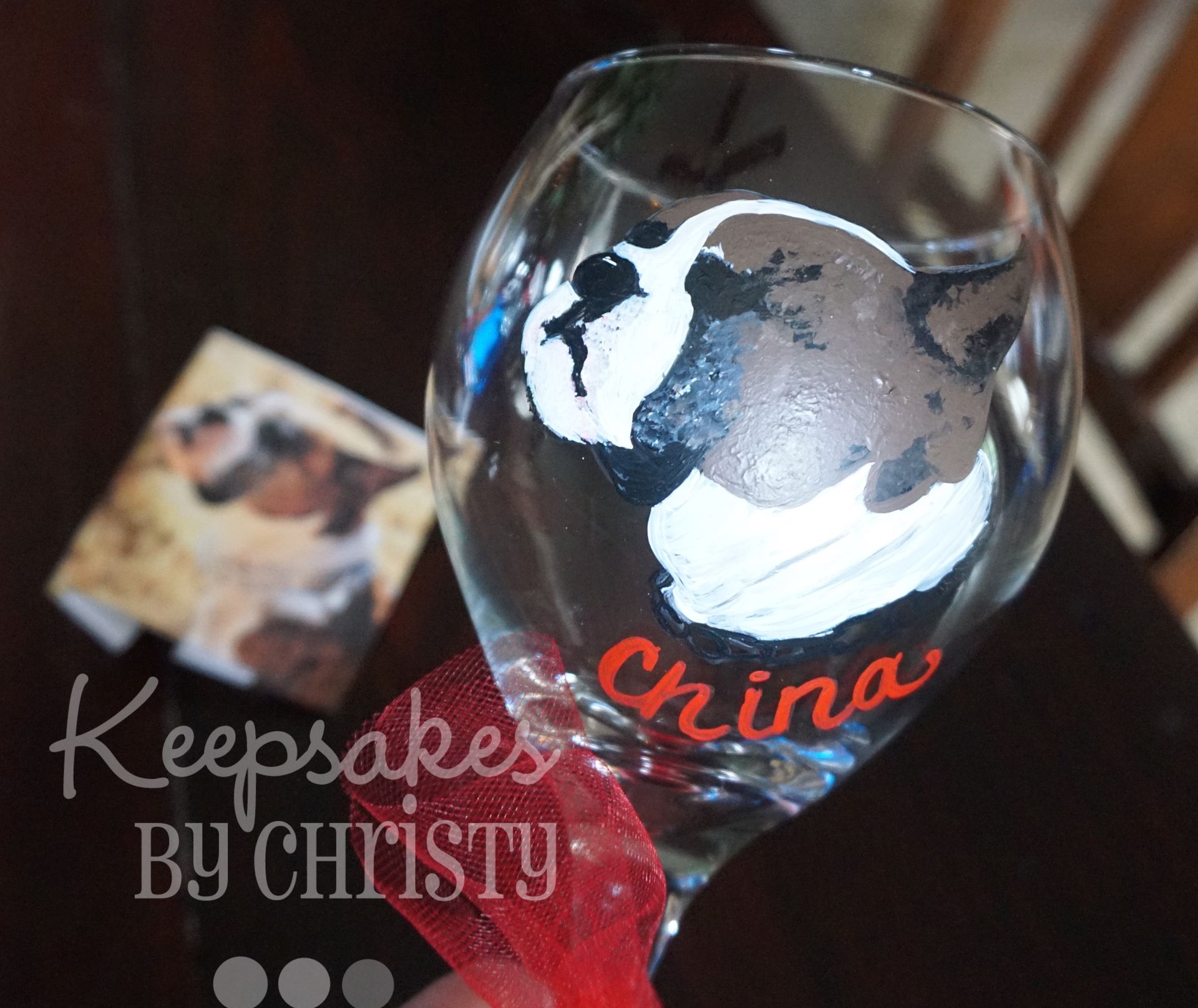 Custom Hand Painted Wine Glass - Dog Portrait 4