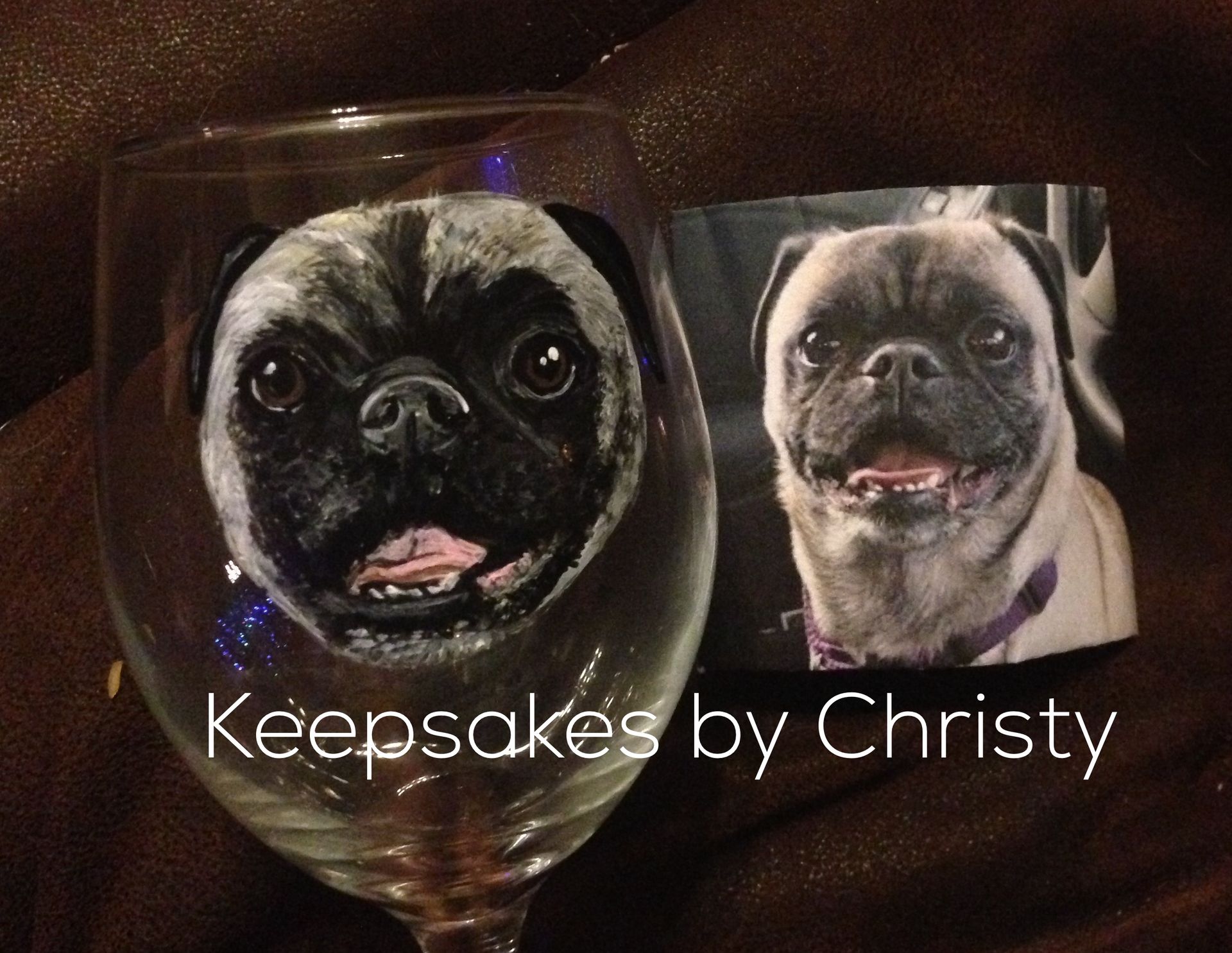 Custom Hand Painted Dog Wine Glass- Pug 3