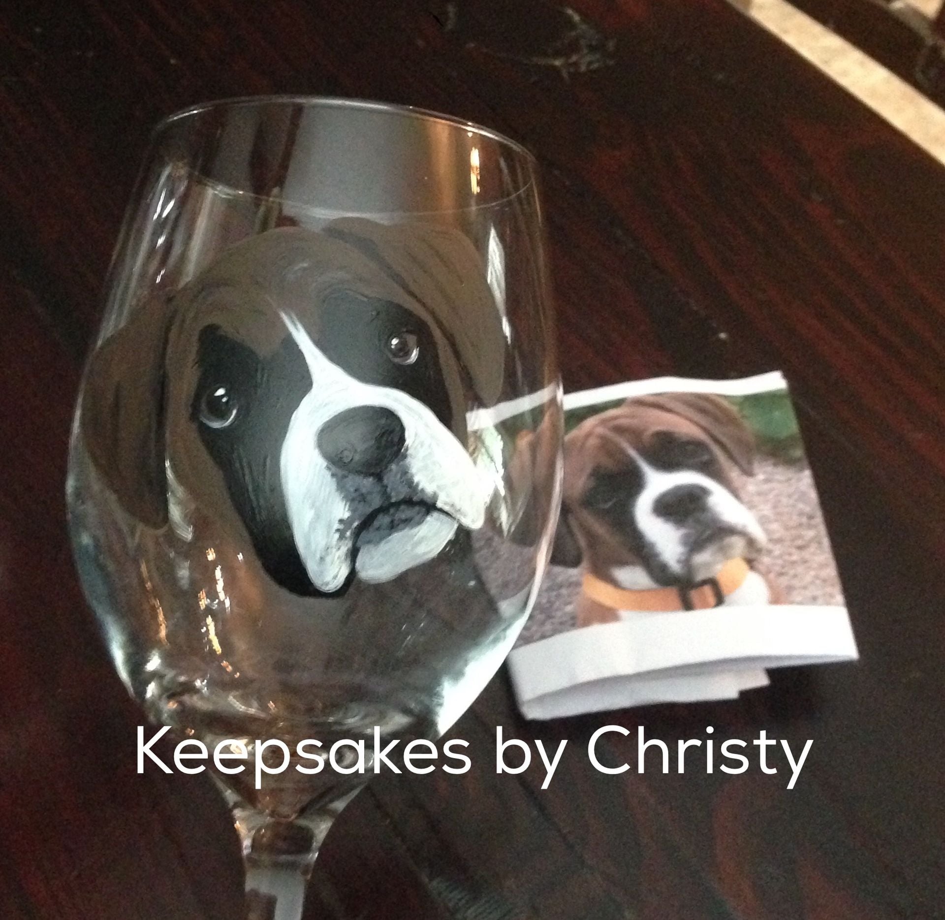 Custom Hand Painted Wine Glass - Dog Portrait 3