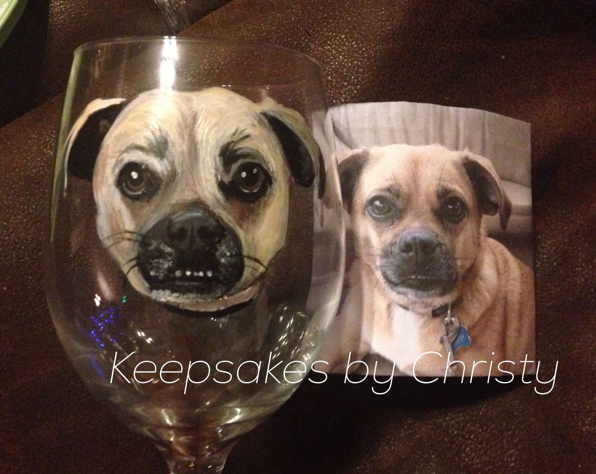 Custom Hand Painted Wine Glass - Dog Portrait 2