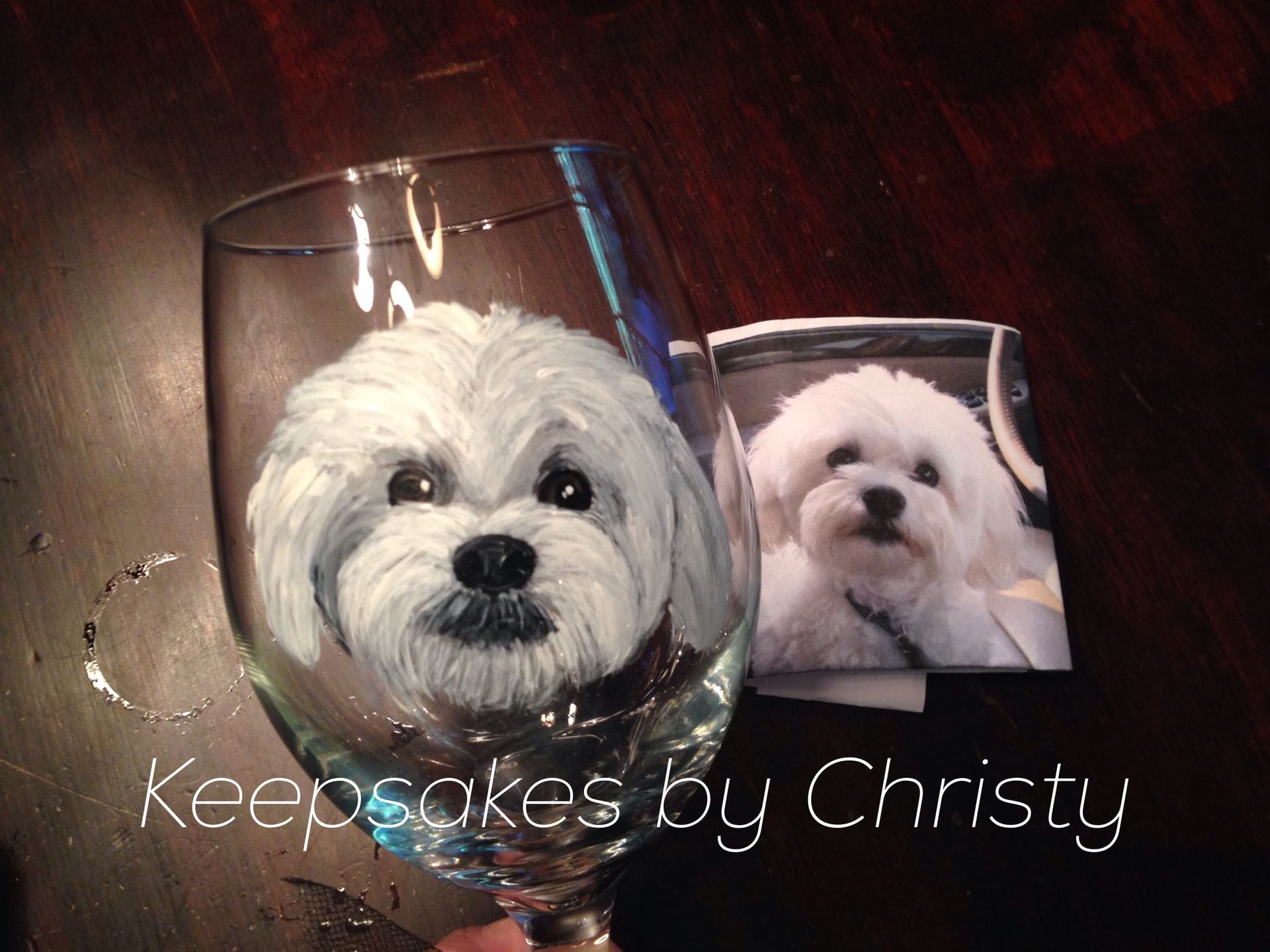 Custom Hand Painted Wine Glass - Dog Portrait 4