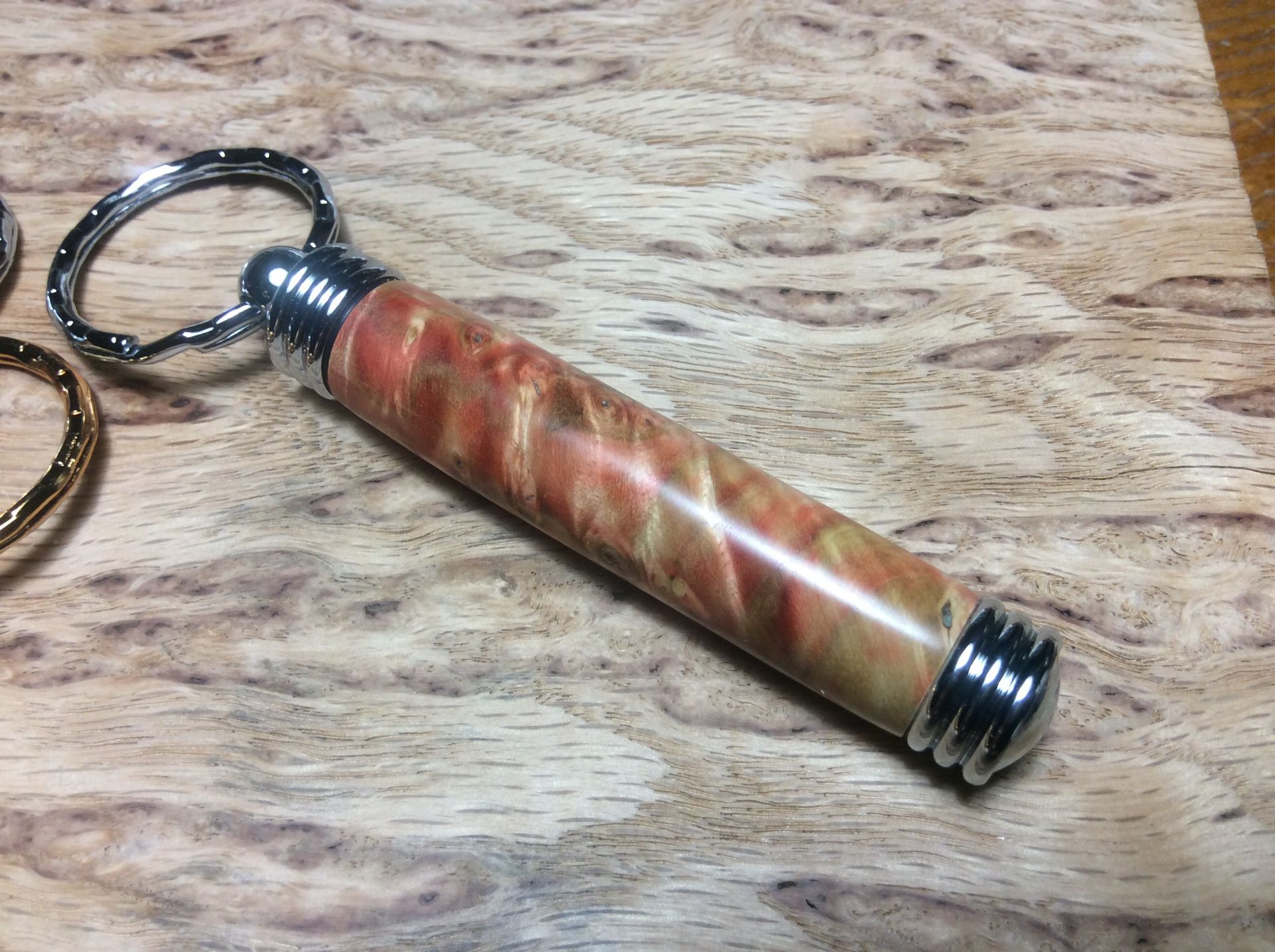 Flaming Box Elder Secret Compartment Keychains 4 