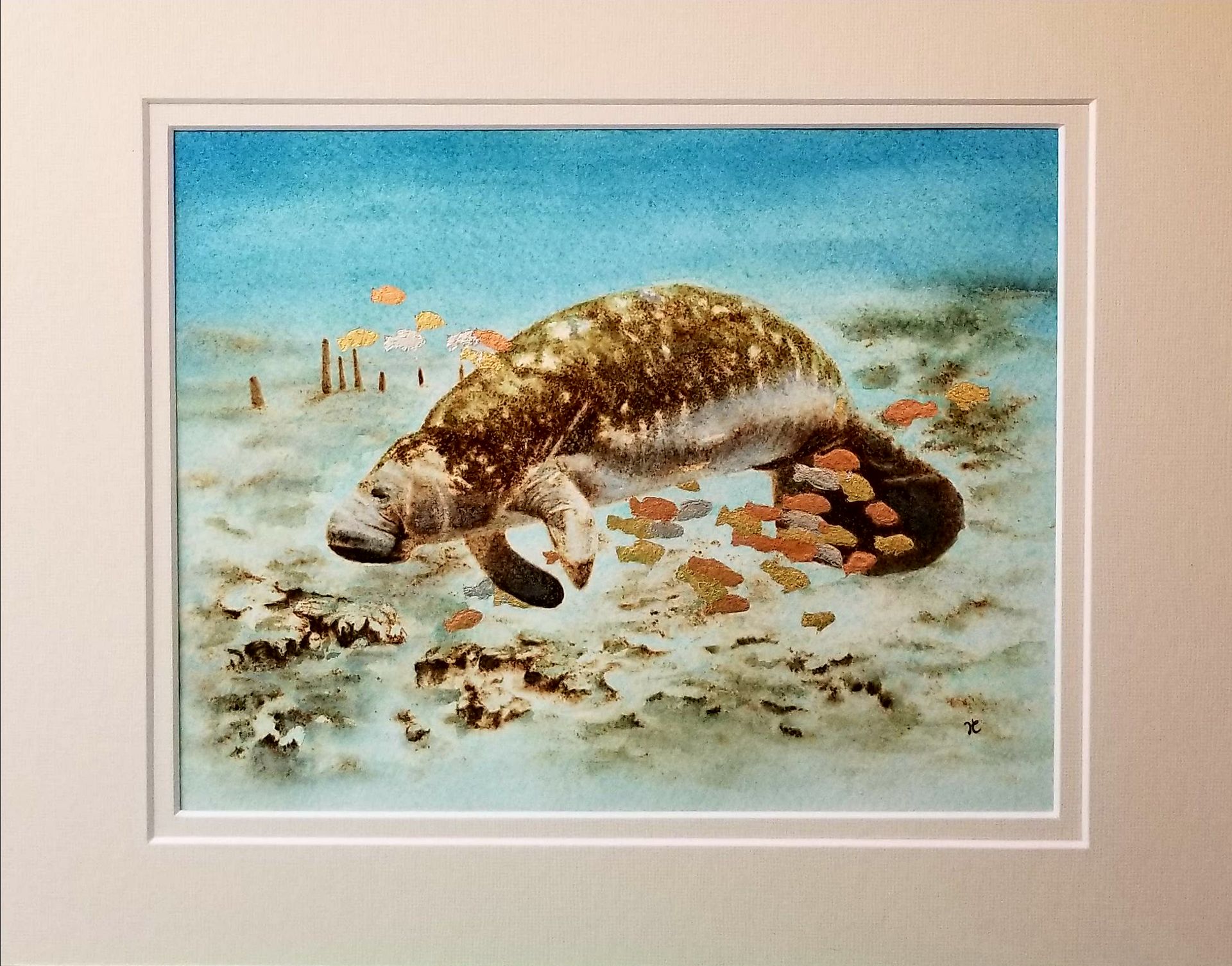 Manatee Pyrography With Watercolors On Paper 2