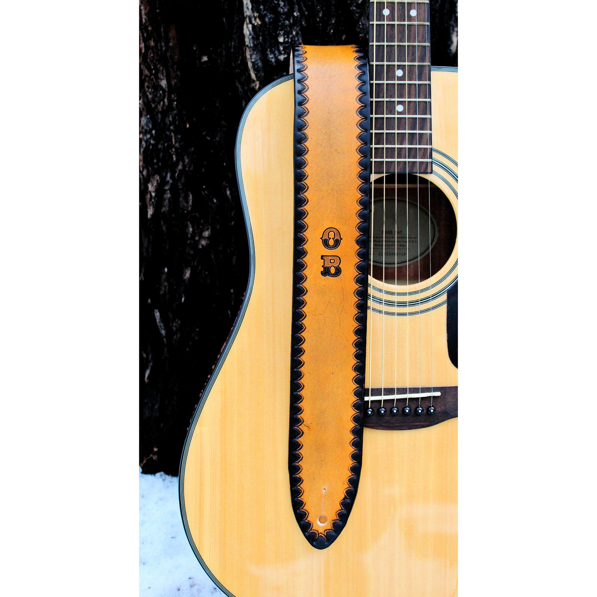 Personalized Tan Leather Guitar Strap With Black Border 6
