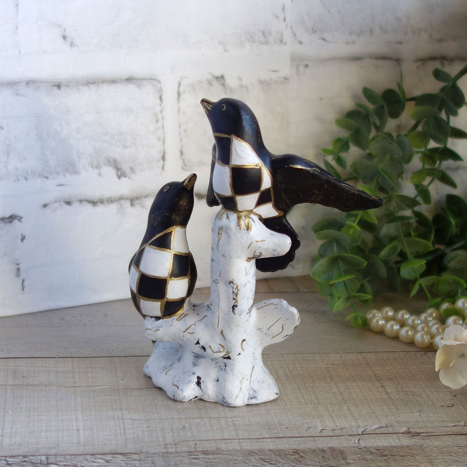 Courtly Checks Songbird Figurine Black And White Checks Decor 3 