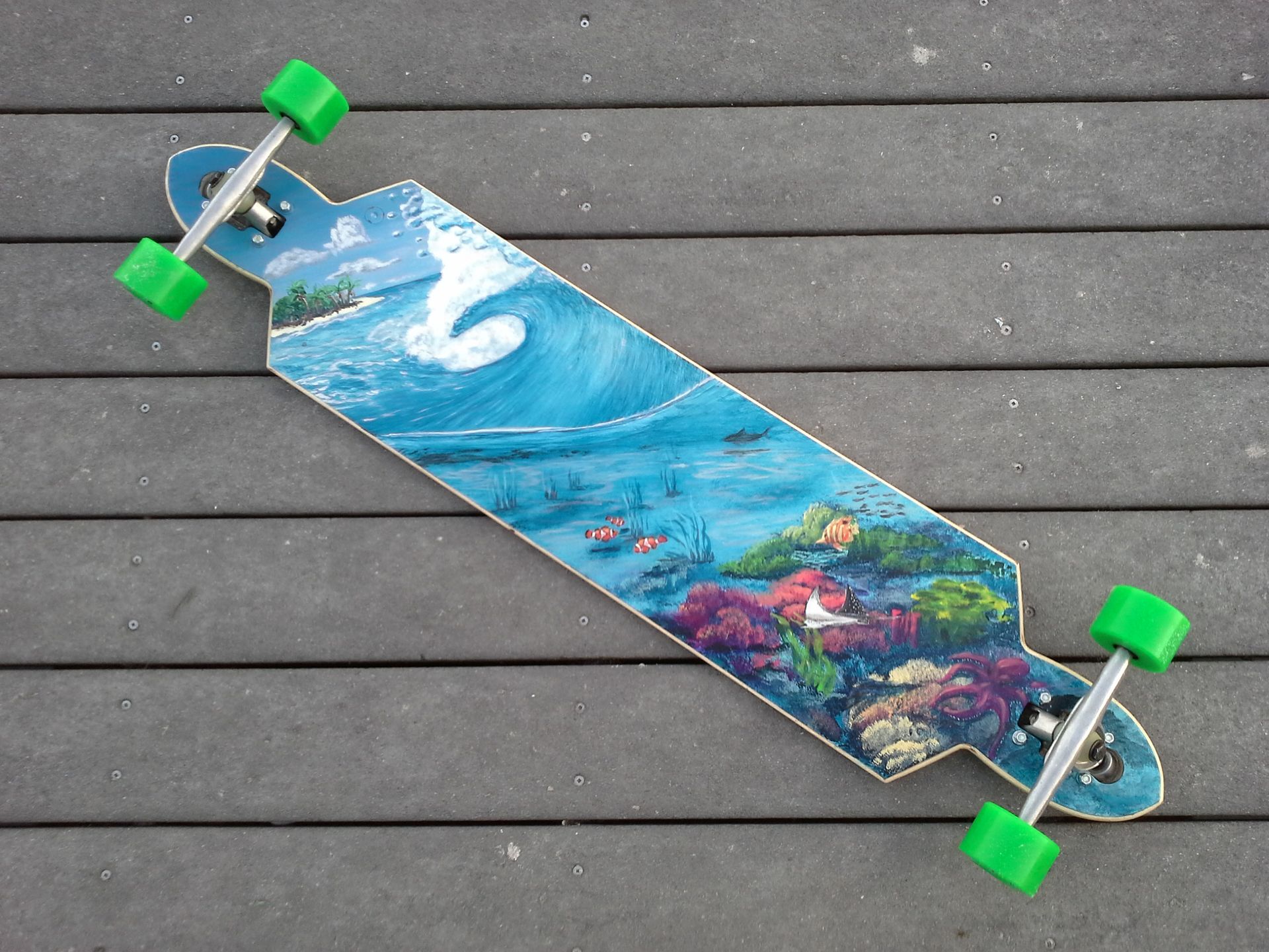 Custom Designed Longboard, Hand Painted And Hand Cut Griptape. 5 