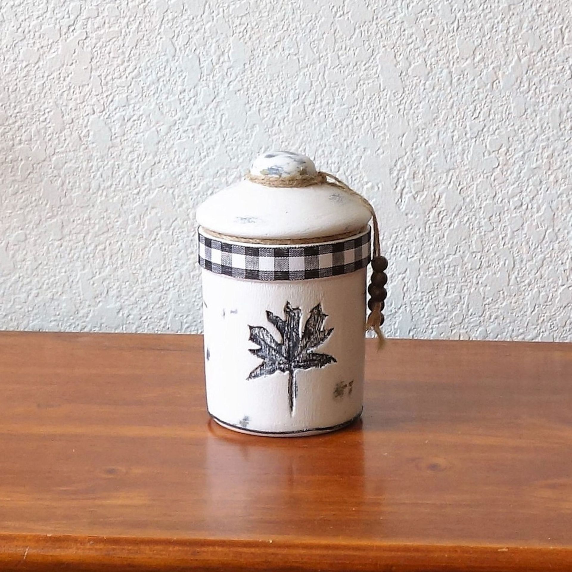 Ceramic Pottery Crock Canister Small Maple Leaf Buffalo Plaid 3 