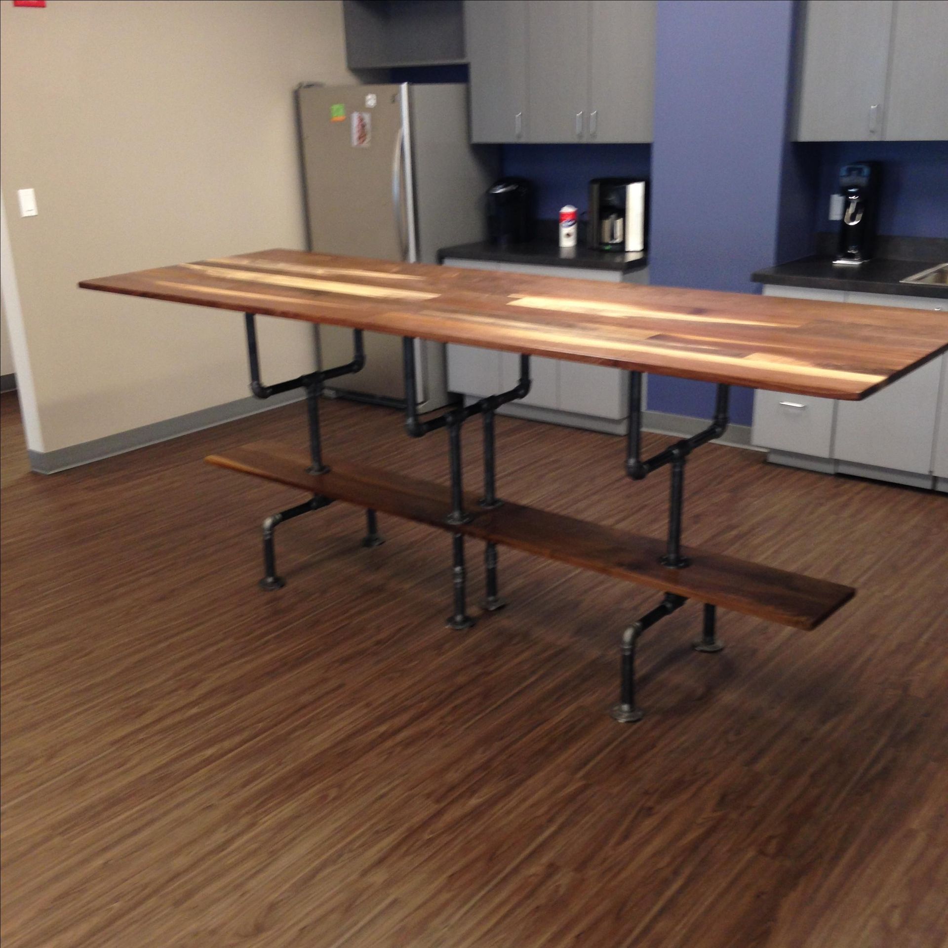 Solid Sappy And Figured Walnut Conference Table With Iron Bar Legs 3