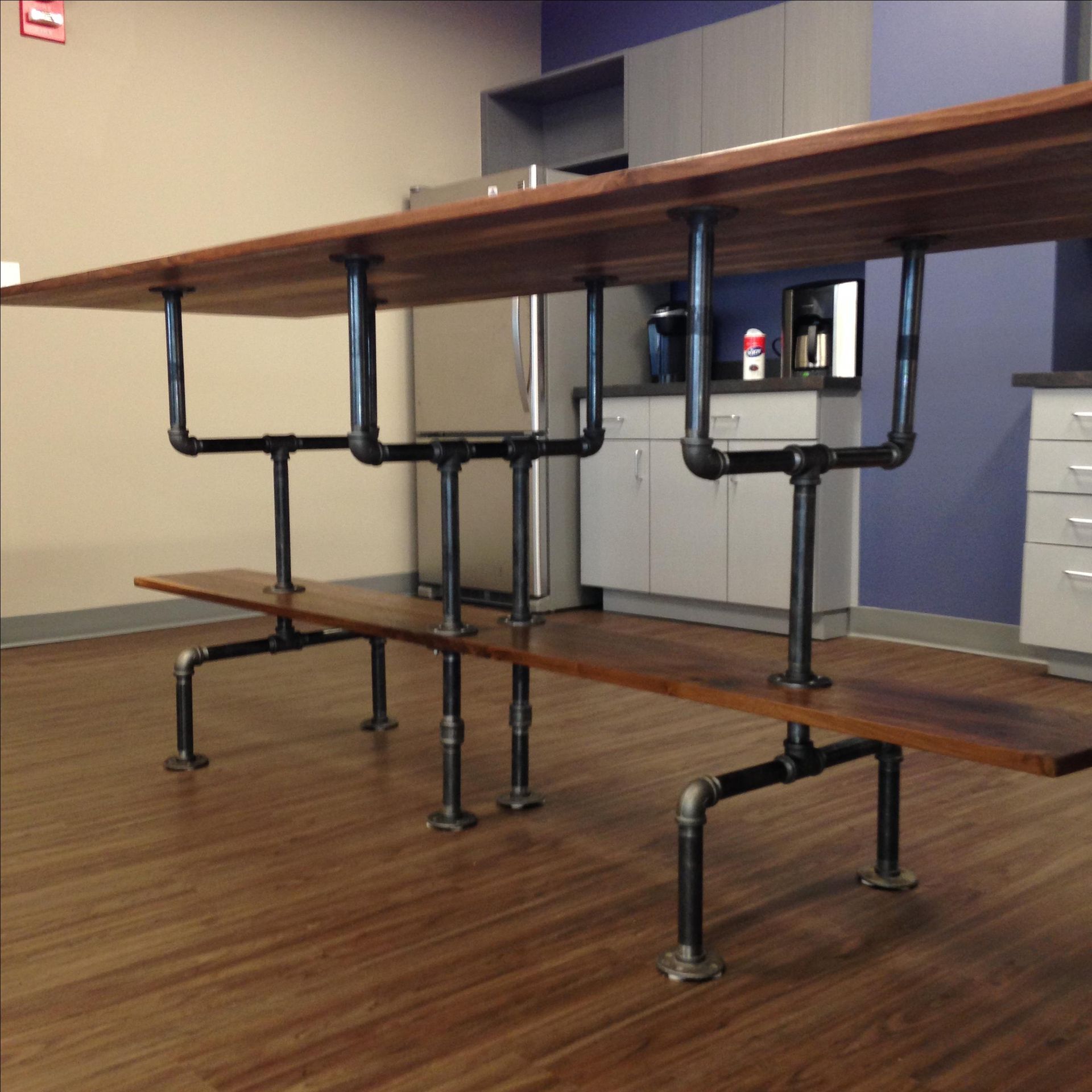 Solid Sappy And Figured Walnut Conference Table With Iron Bar Legs 2