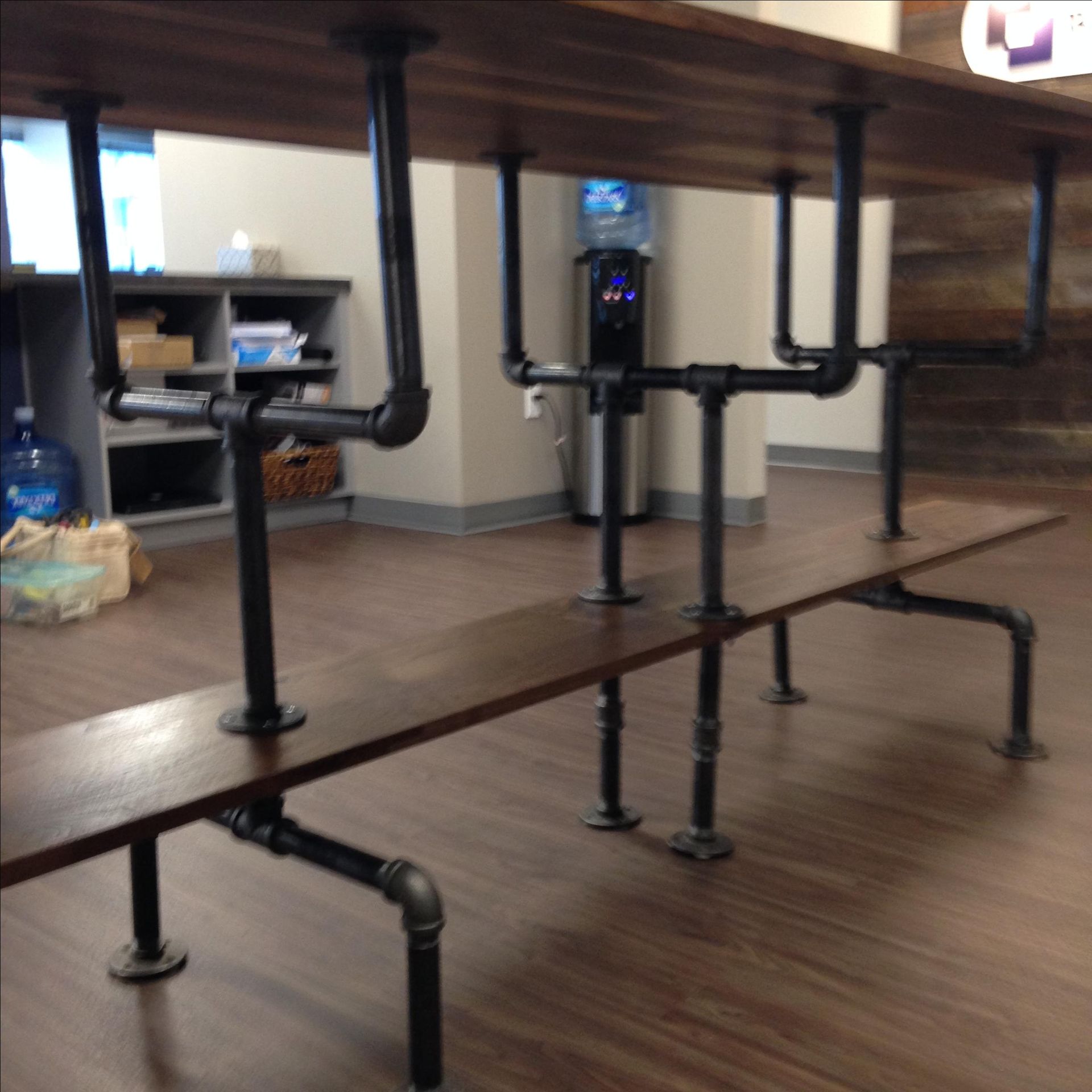 Solid Sappy And Figured Walnut Conference Table With Iron Bar Legs 4