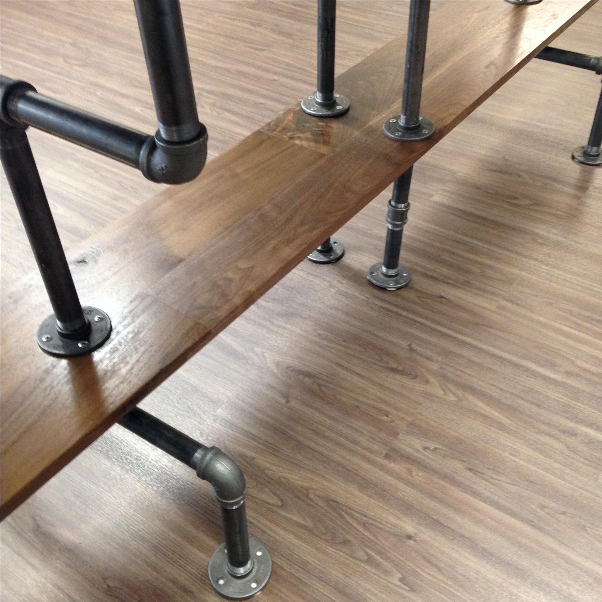 Solid Sappy And Figured Walnut Conference Table With Iron Bar Legs 6