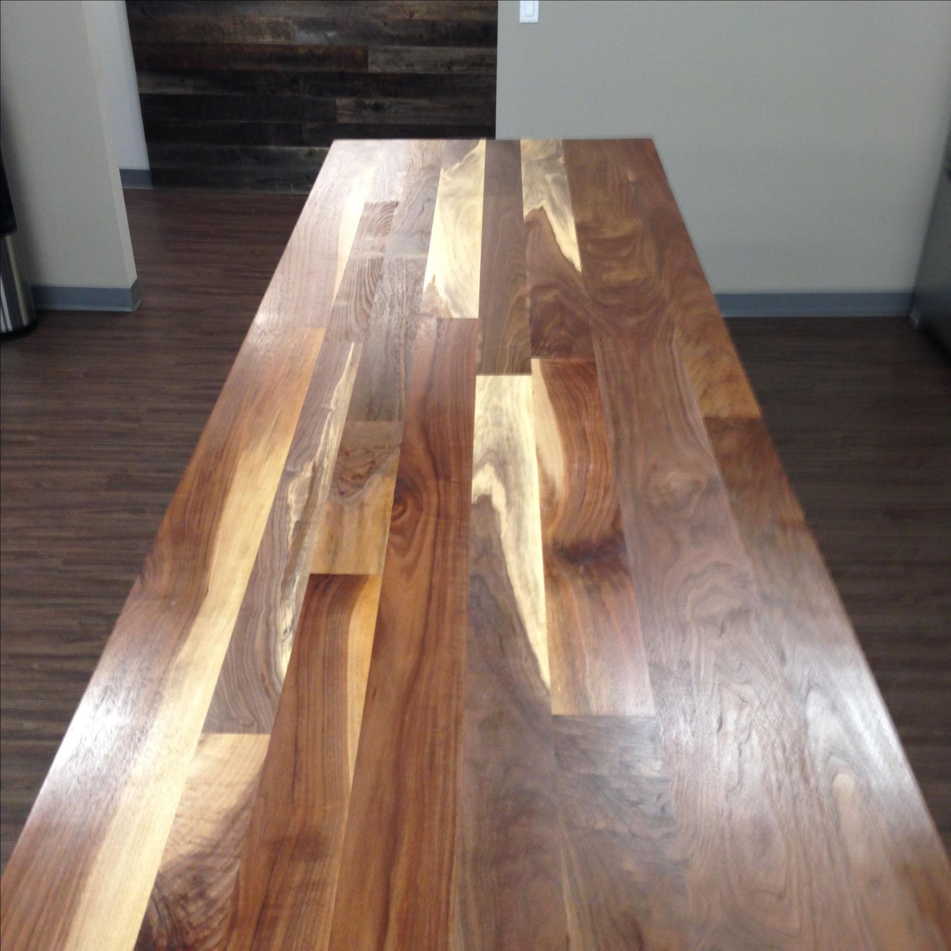 Solid Sappy And Figured Walnut Conference Table With Iron Bar Legs 5